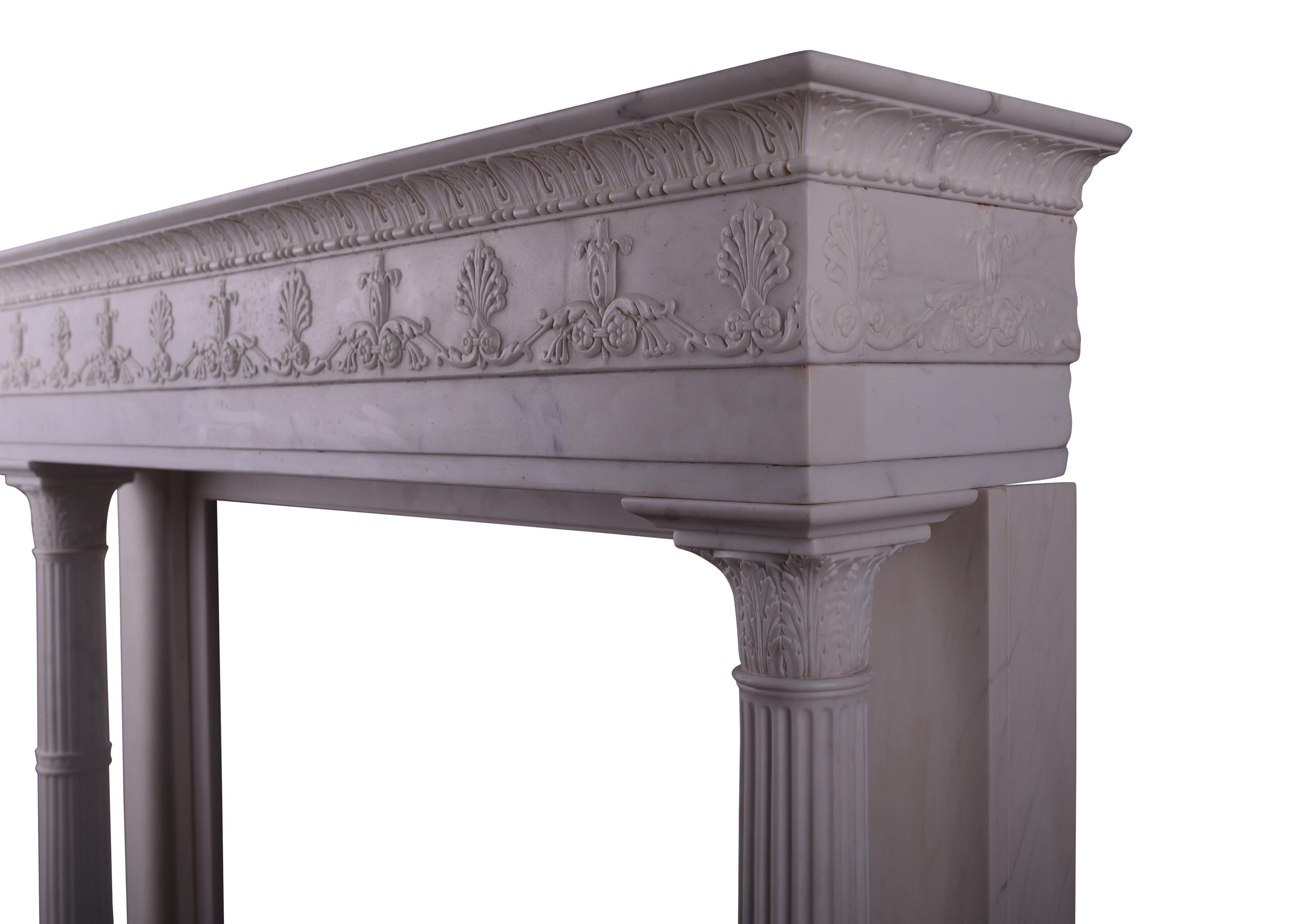 English Period Regency Fireplace in Statuary White Marble