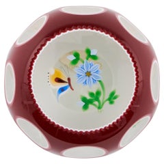 A Perthshire Ruby & White Double Overlay Lampwork Butterfly Paperweight, 1990