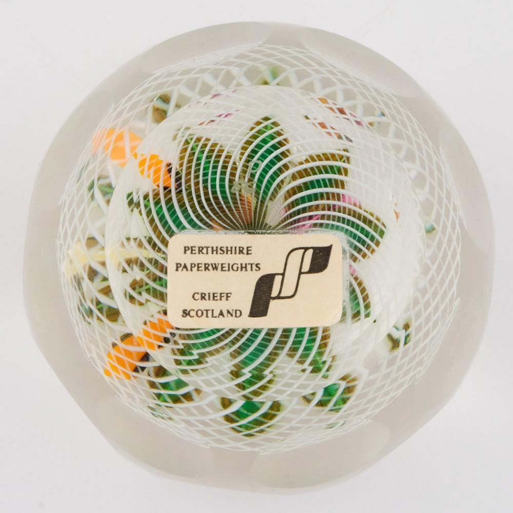 A Perthshire Three-Dimensional Bouquet on Lattice Basket Paperweight, 1997 In Good Condition For Sale In Tunbridge Wells, GB