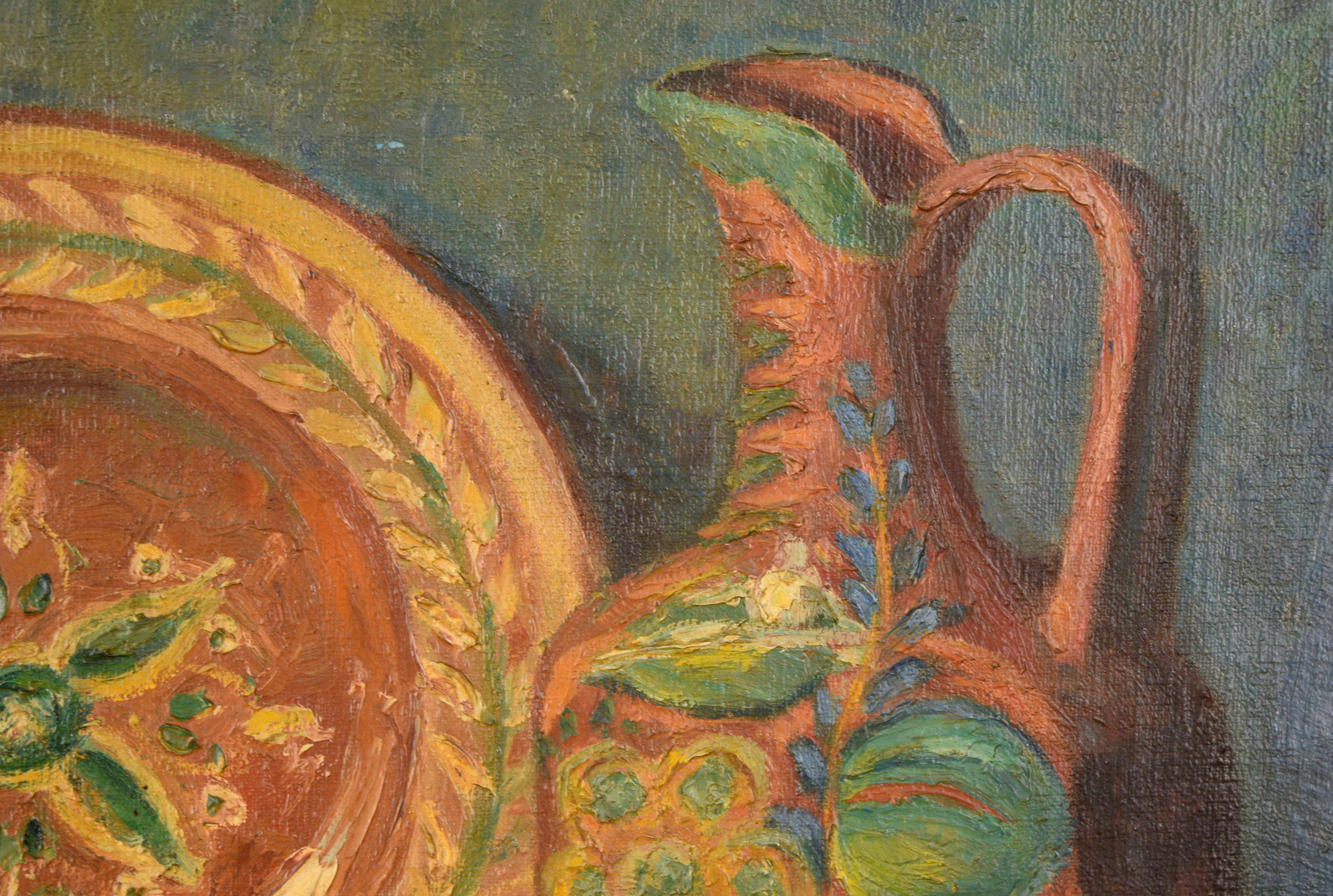 Still Life of Ornate Pottery - Oil on Canvas For Sale 1