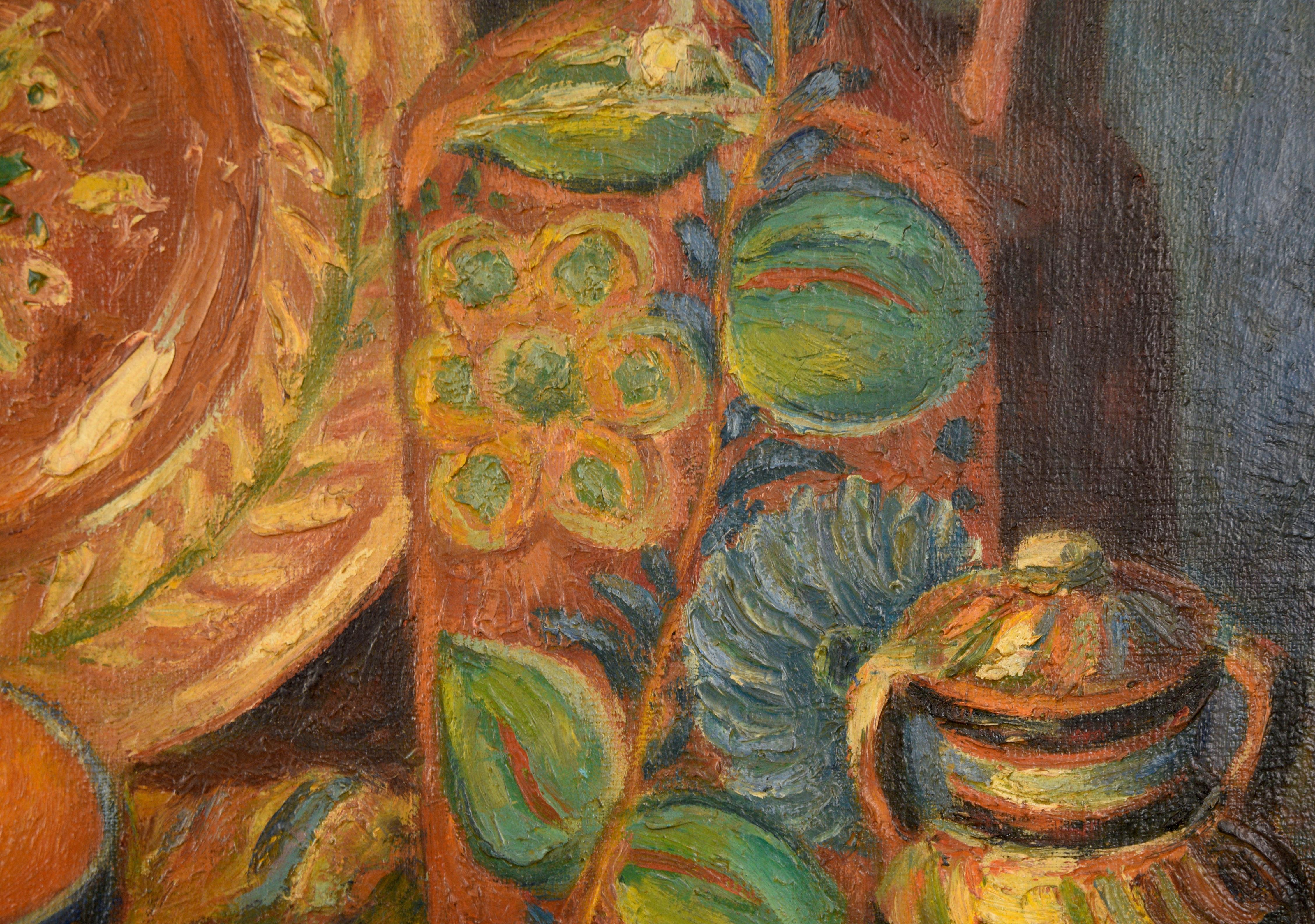 Still Life of Ornate Pottery - Oil on Canvas For Sale 2