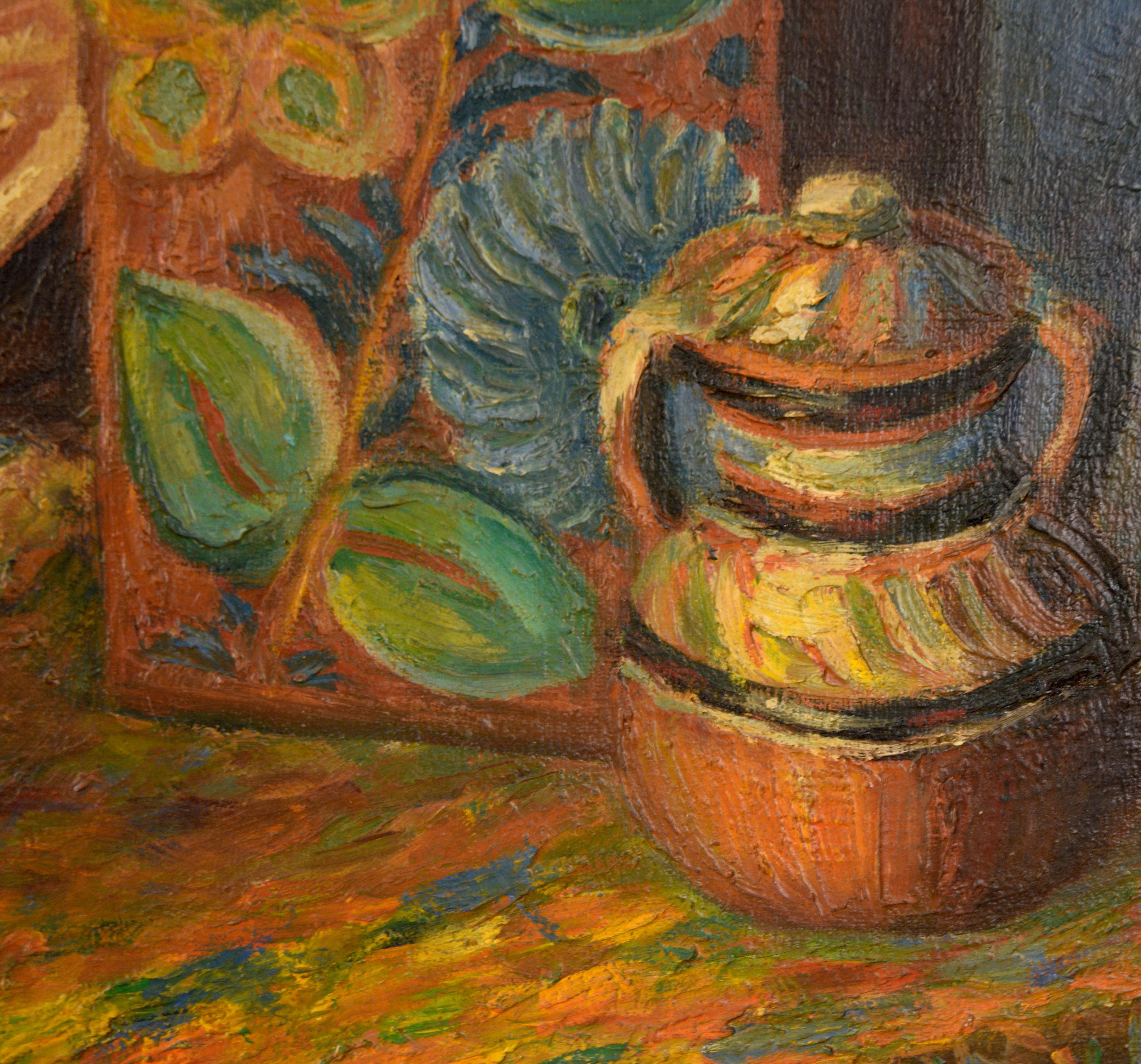 Still Life of Ornate Pottery - Oil on Canvas For Sale 3