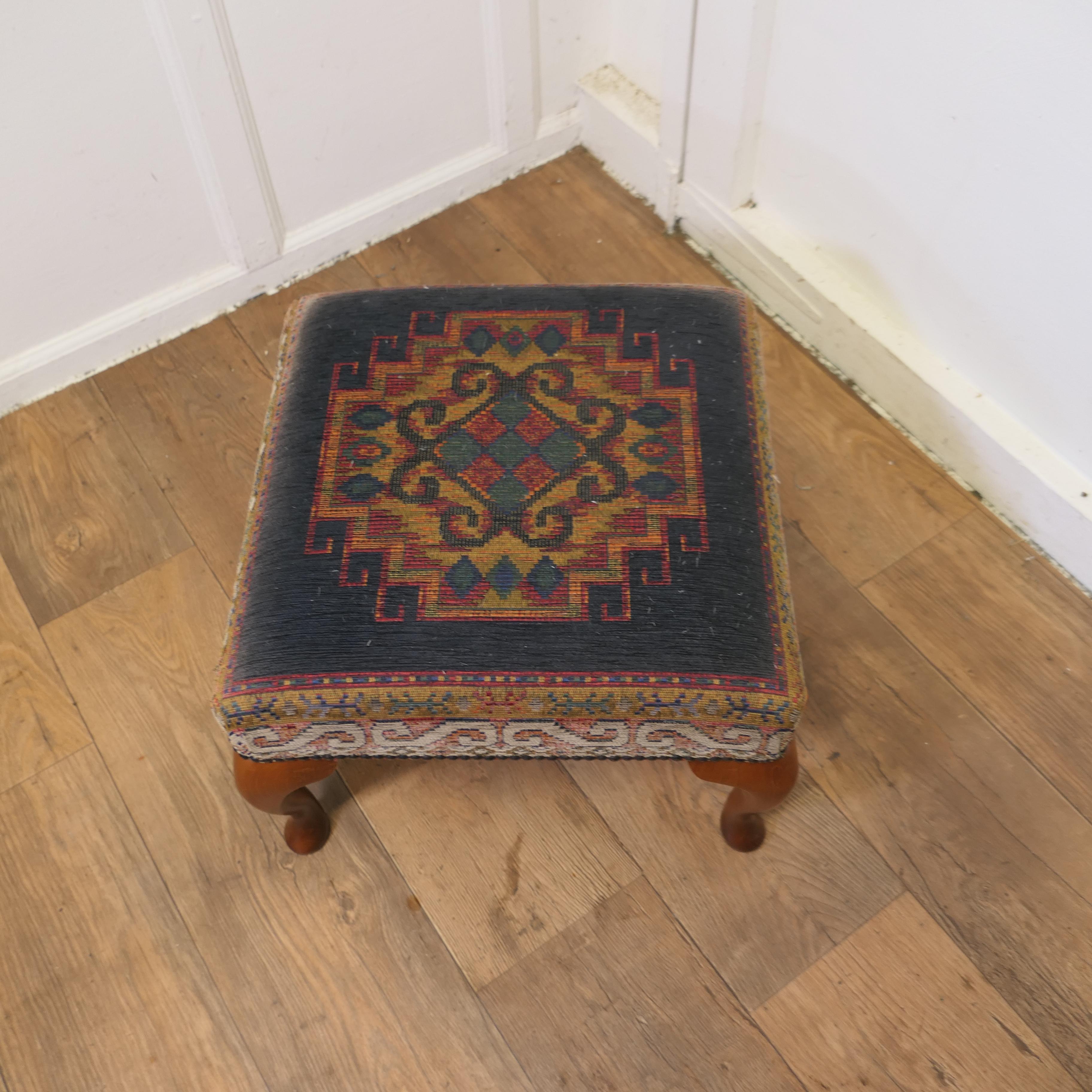 Folk Art A Petit Point Embroidered Tapestry Upholstered Stool  A Lovely piece  For Sale