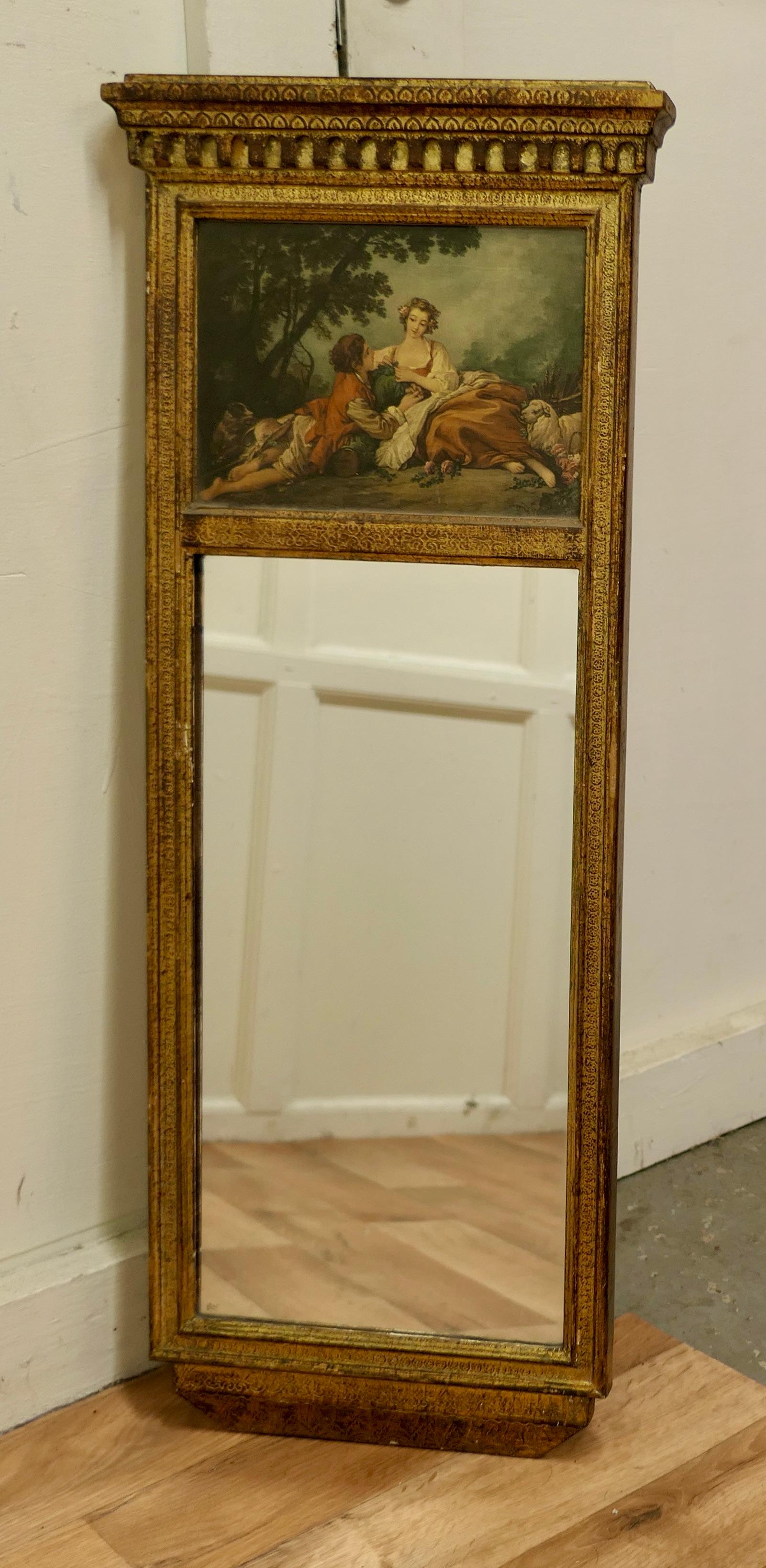 Petite 19th Century French Gilt Trumeau Mirror In Good Condition For Sale In Chillerton, Isle of Wight