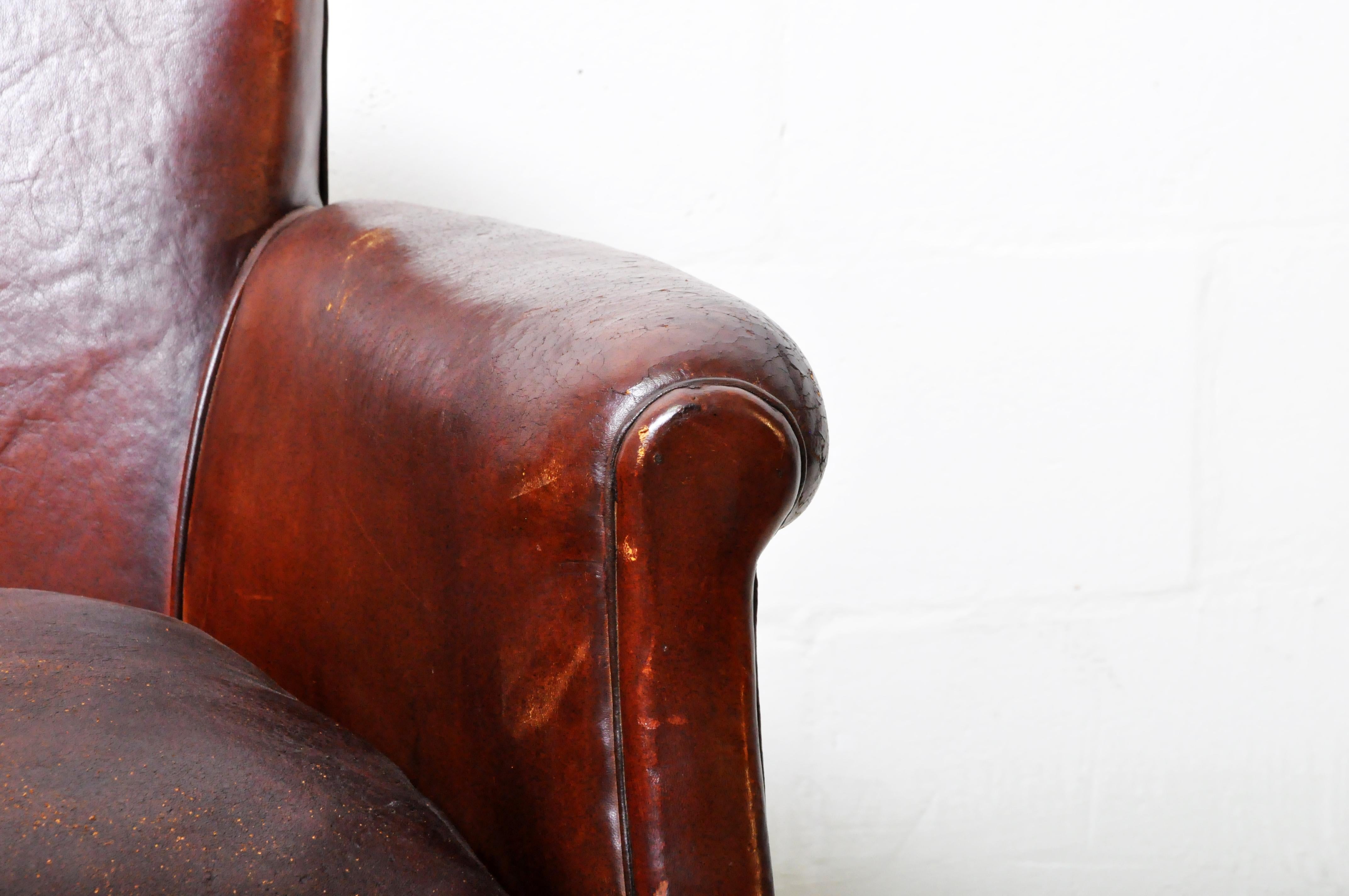 Vintage Petite Art Deco Leather Club Chair 1