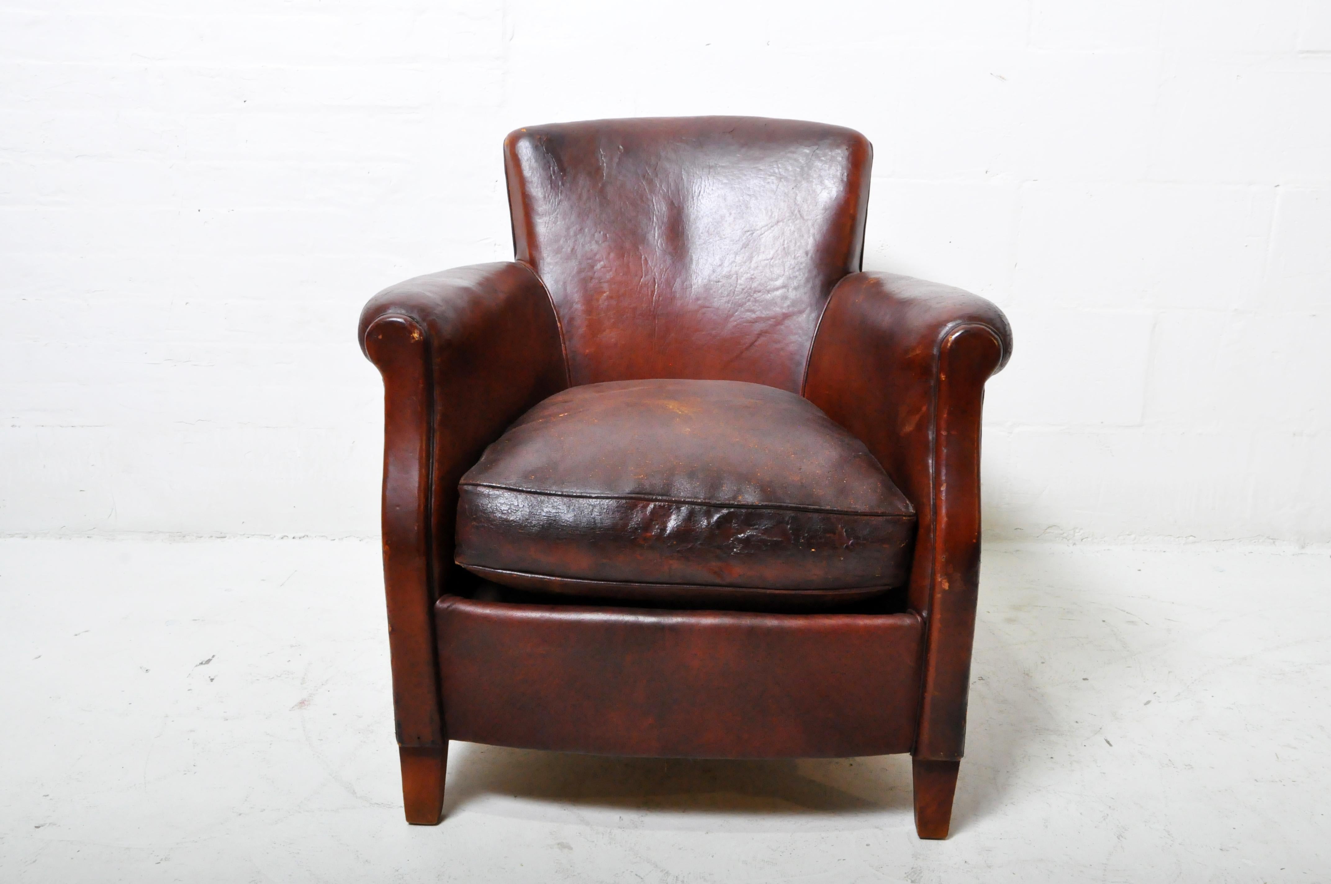 Vintage Petite Art Deco Leather Club Chair 2