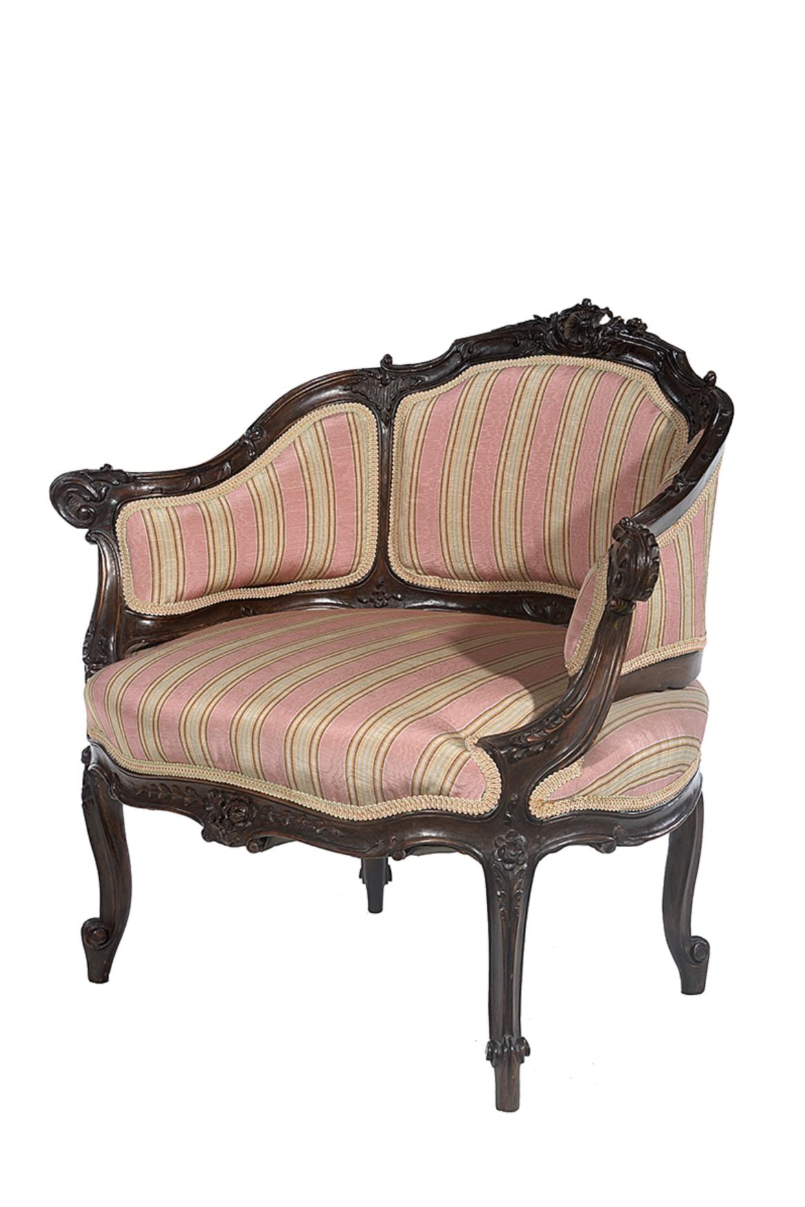 Petite Carved Walnut Framed Armchair in the Louis XV Style In Good Condition For Sale In Hemel Hempstead, Hertfordshire