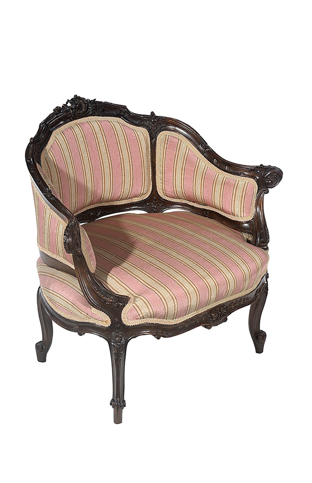 Petite Carved Walnut Framed Armchair in the Louis XV Style For Sale 1
