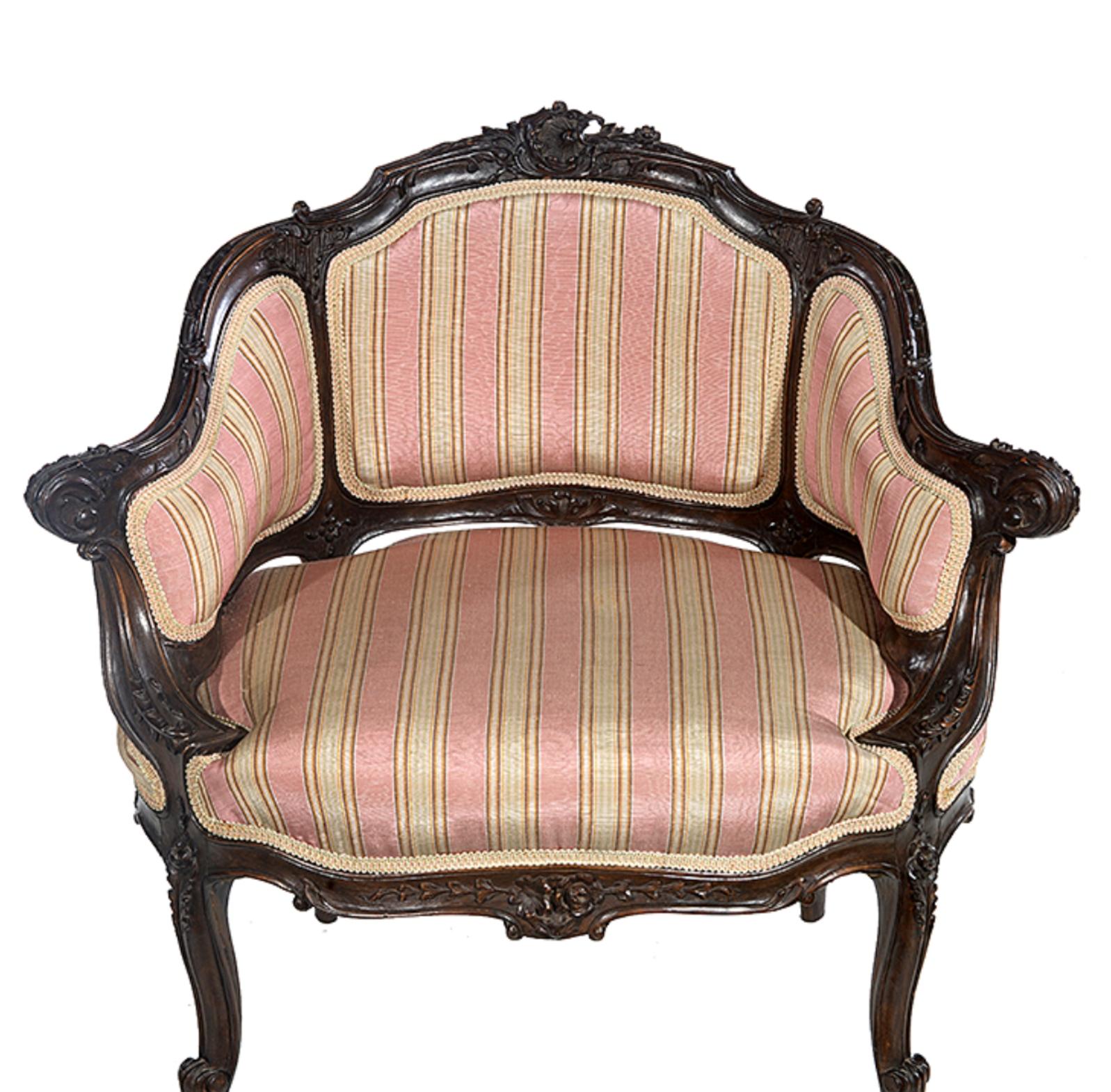 Petite Carved Walnut Framed Armchair in the Louis XV Style For Sale 2