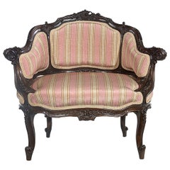Antique Petite Carved Walnut Framed Armchair in the Louis XV Style