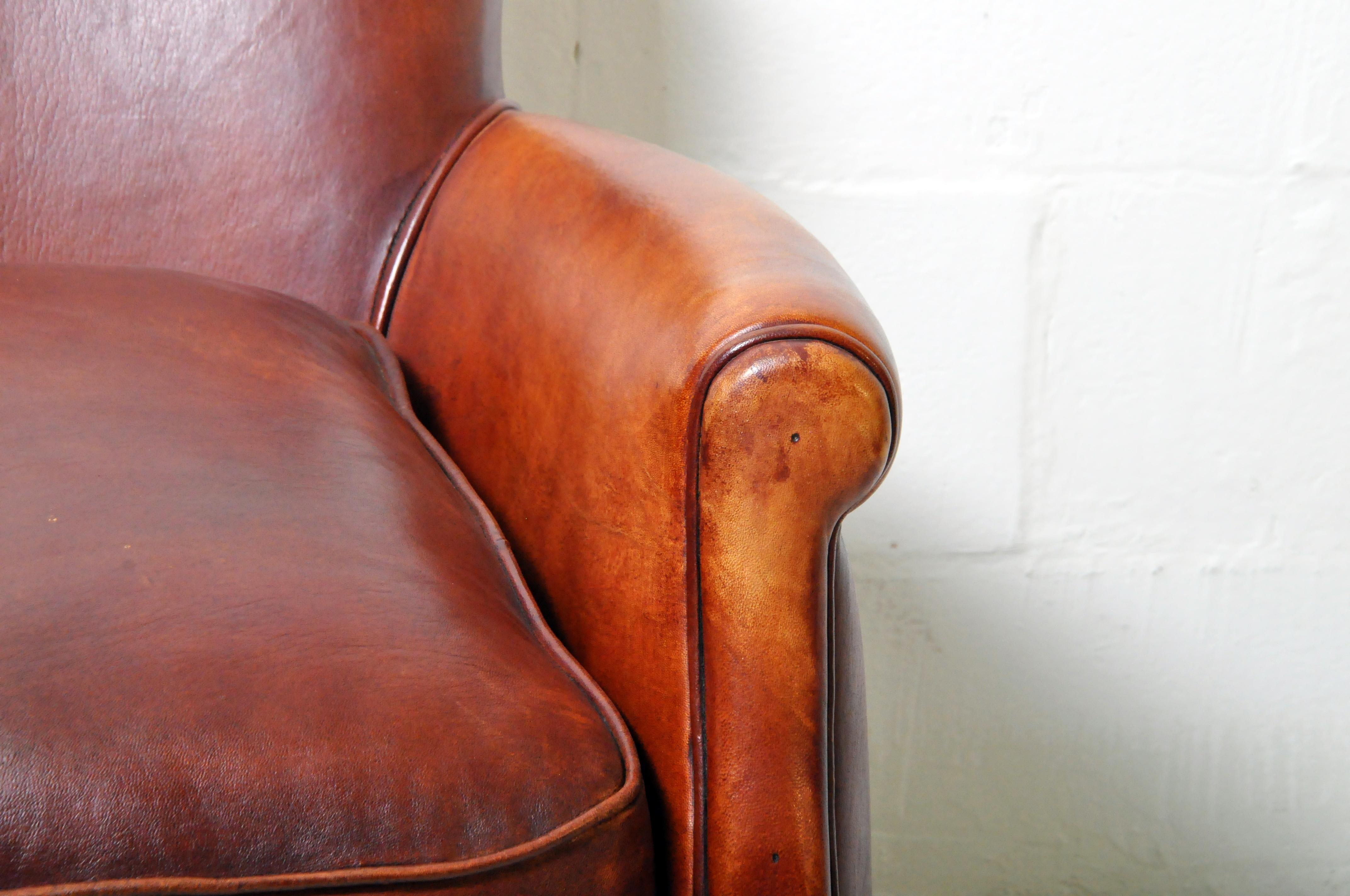 Petite French Leather Club Chair In Good Condition In Chicago, IL