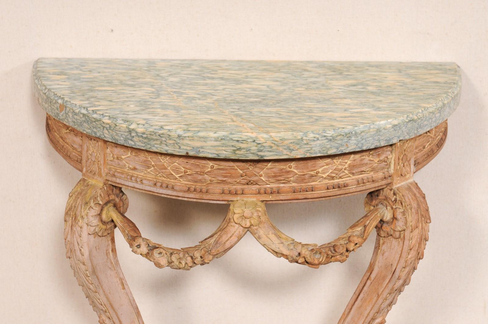 A Petite Italian Antique Wall Console w/Neoclassic Carvings and Marble Top For Sale 5