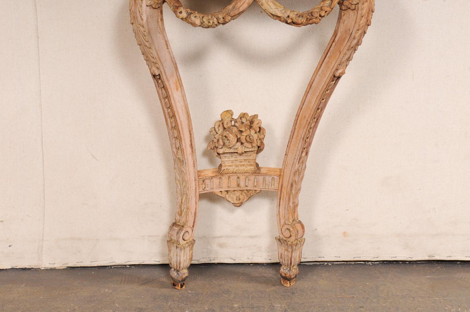 A Petite Italian Antique Wall Console w/Neoclassic Carvings and Marble Top In Good Condition For Sale In Atlanta, GA