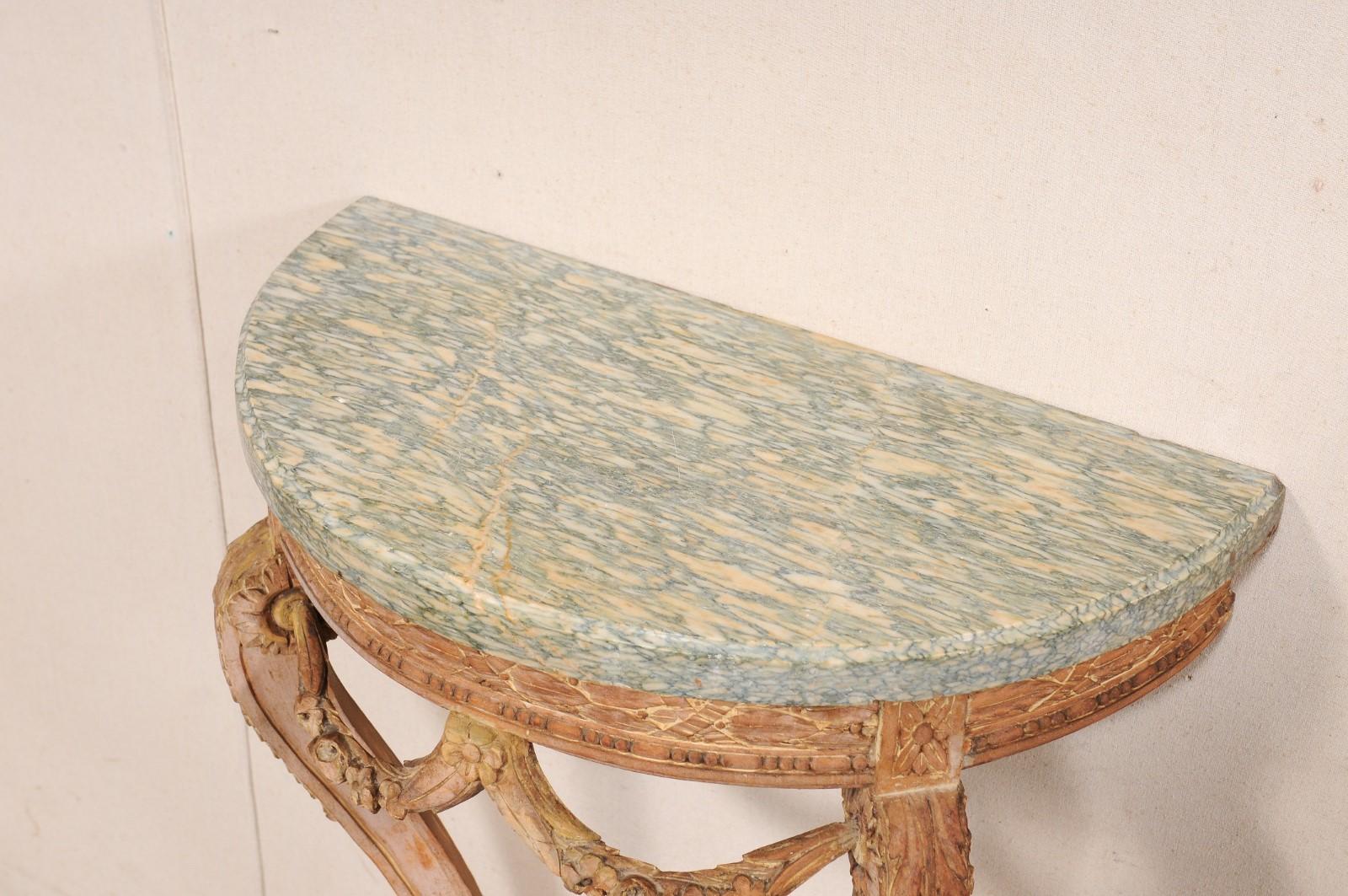 A Petite Italian Antique Wall Console w/Neoclassic Carvings and Marble Top For Sale 3