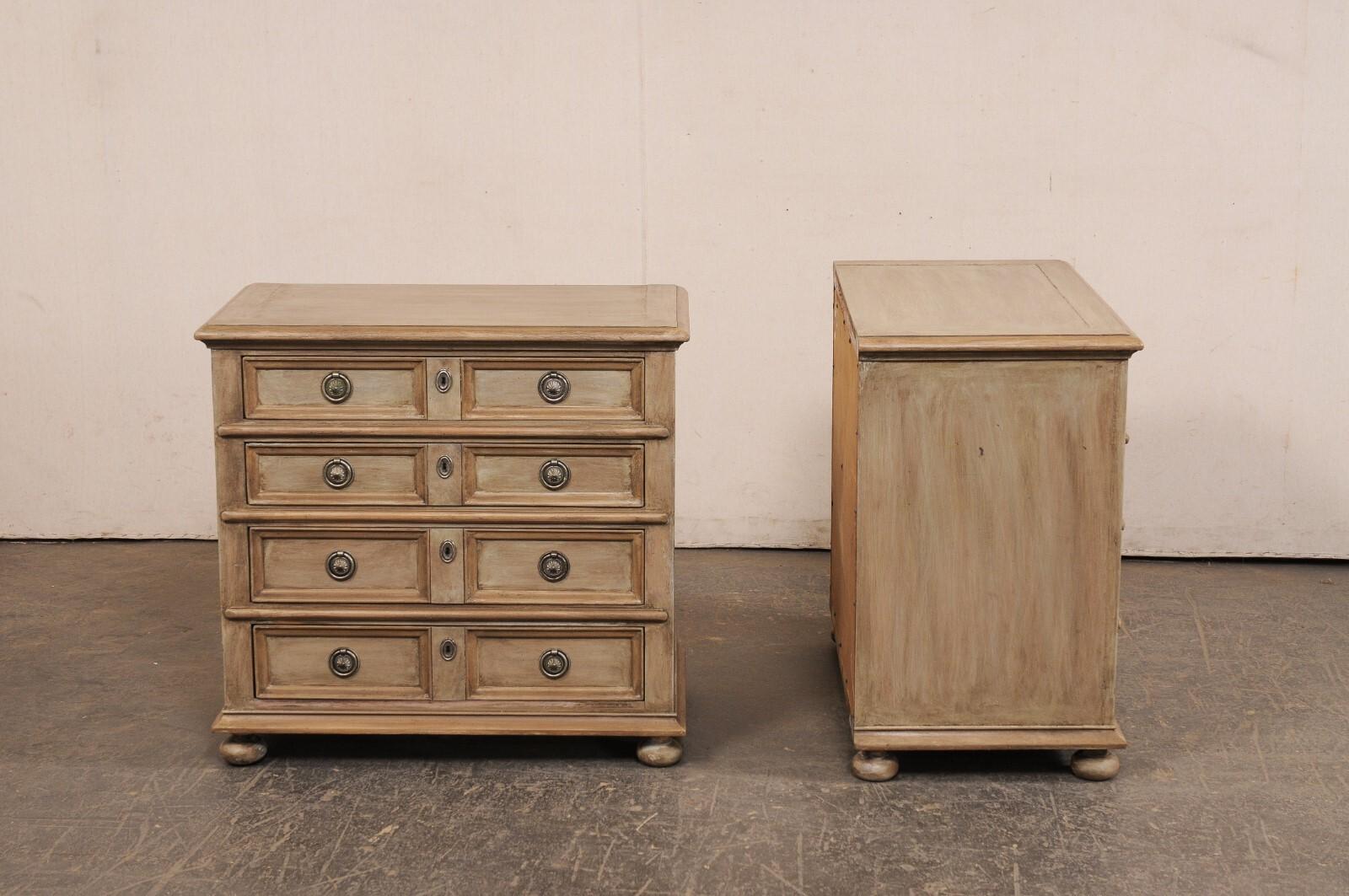 A Petite Pair of English Four Drawer Panel-Front Chests (2.5 Ft. Wide) For Sale 5