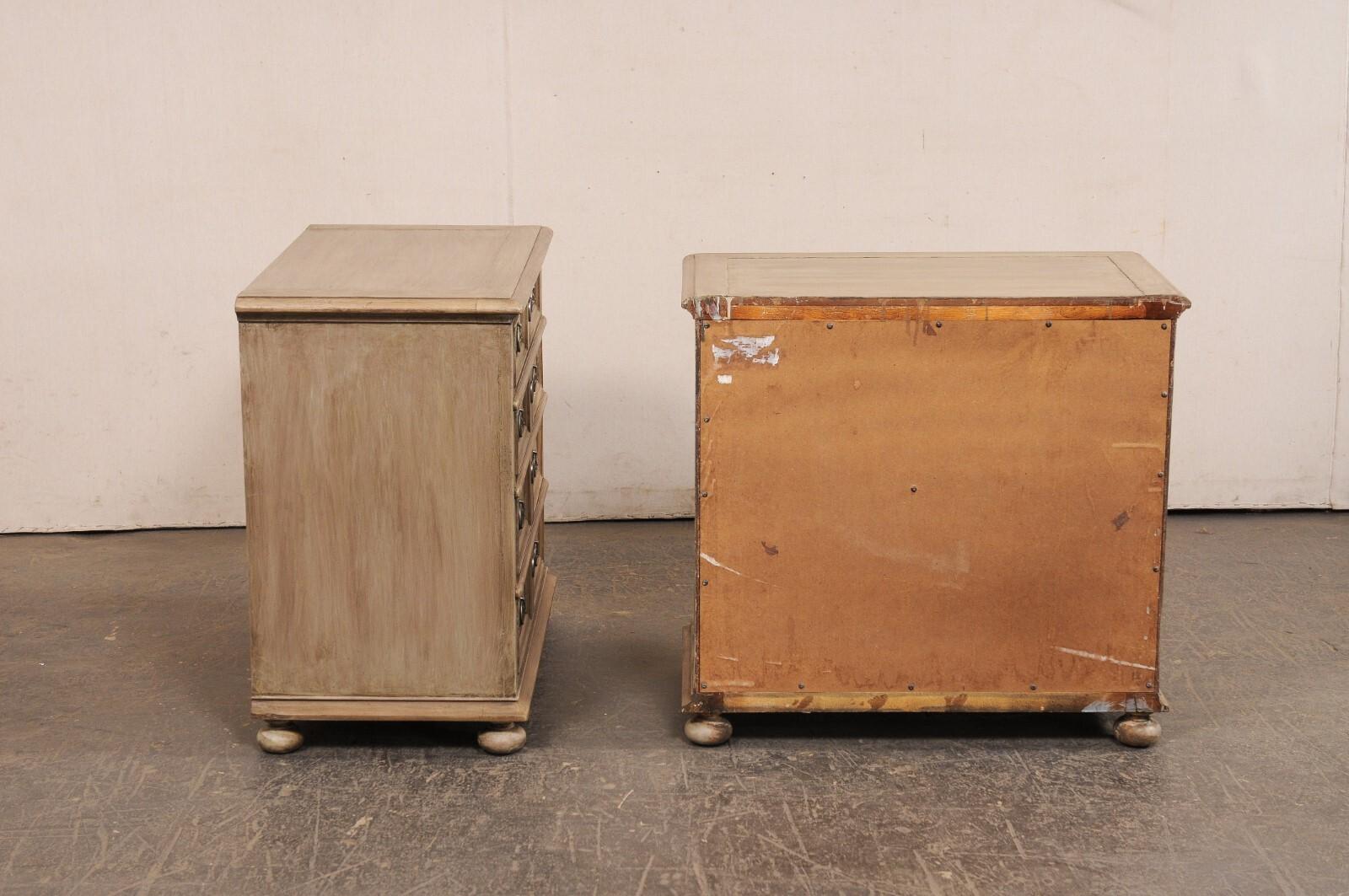 A Petite Pair of English Four Drawer Panel-Front Chests (2.5 Ft. Wide) For Sale 6