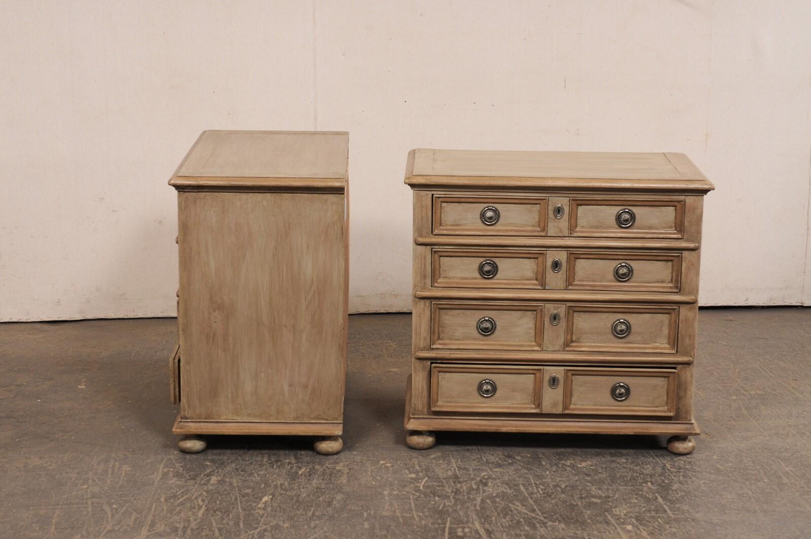 A Petite Pair of English Four Drawer Panel-Front Chests (2.5 Ft. Wide) For Sale 8