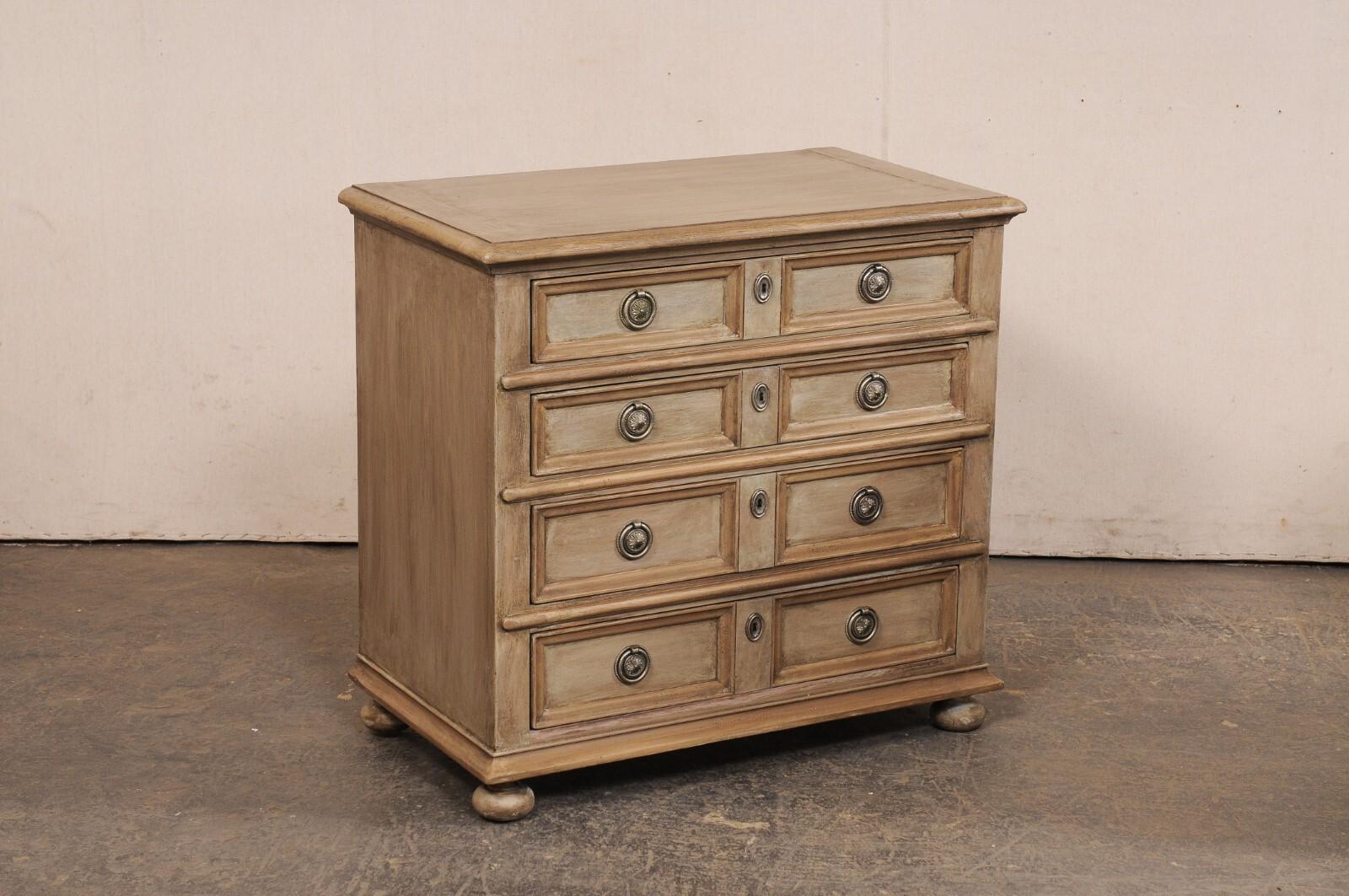 A Petite Pair of English Four Drawer Panel-Front Chests (2.5 Ft. Wide) In Good Condition For Sale In Atlanta, GA