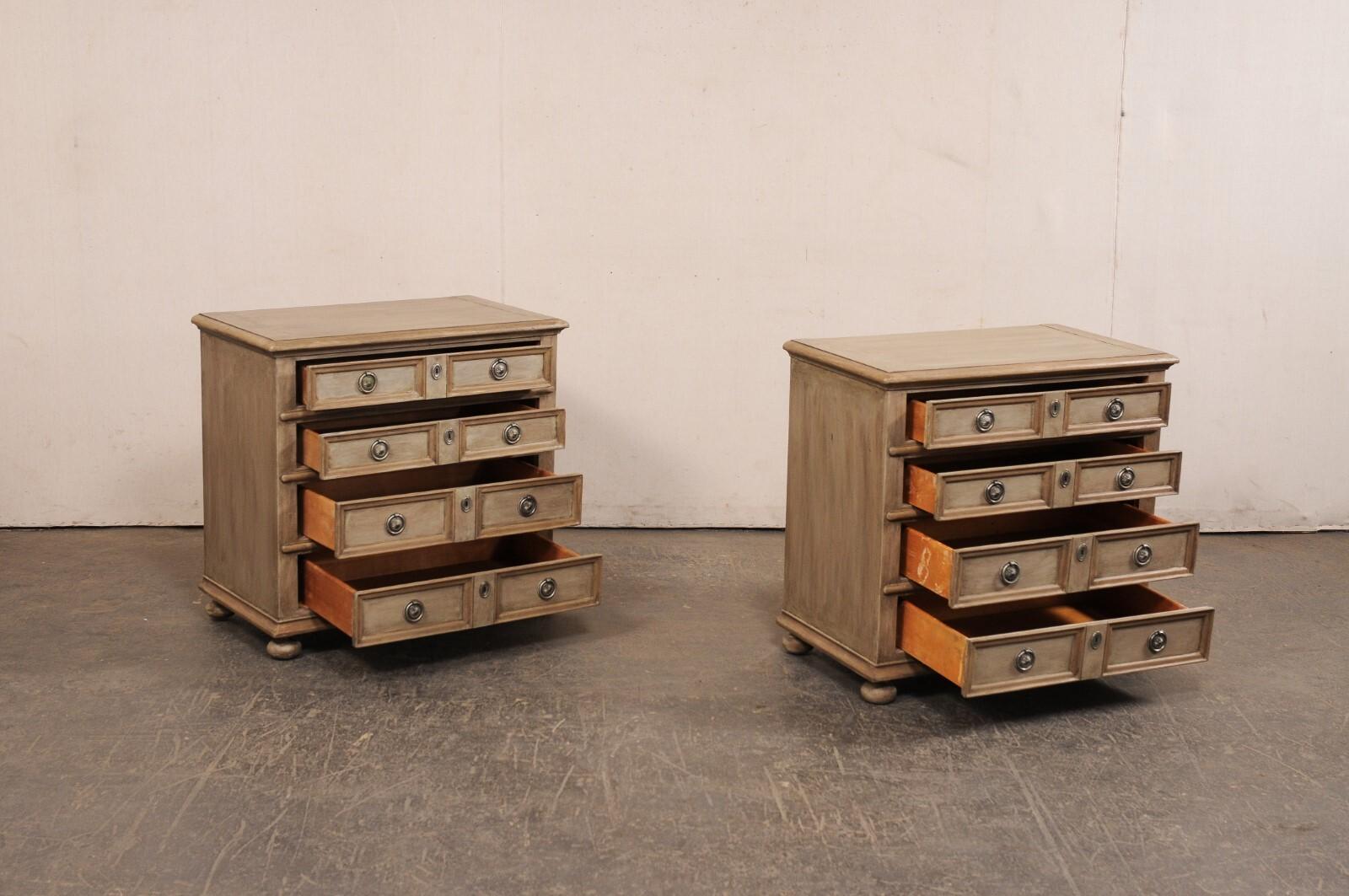 Wood A Petite Pair of English Four Drawer Panel-Front Chests (2.5 Ft. Wide) For Sale