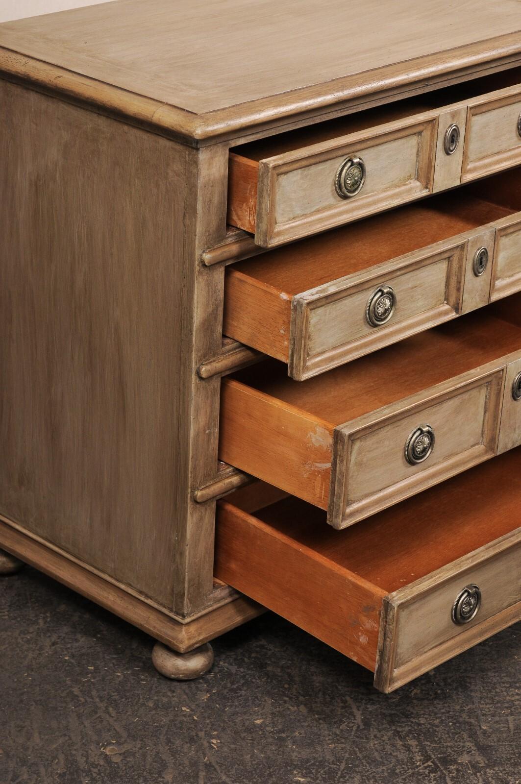 A Petite Pair of English Four Drawer Panel-Front Chests (2.5 Ft. Wide) For Sale 1
