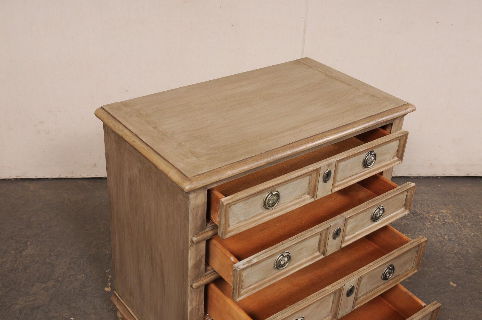 A Petite Pair of English Four Drawer Panel-Front Chests (2.5 Ft. Wide) For Sale 2