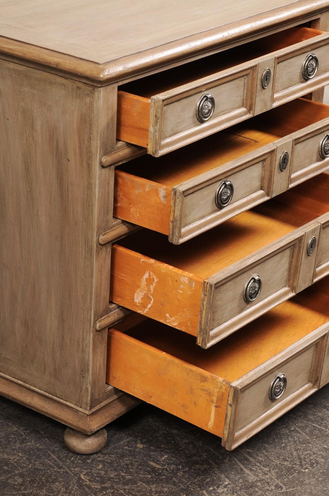 A Petite Pair of English Four Drawer Panel-Front Chests (2.5 Ft. Wide) For Sale 4