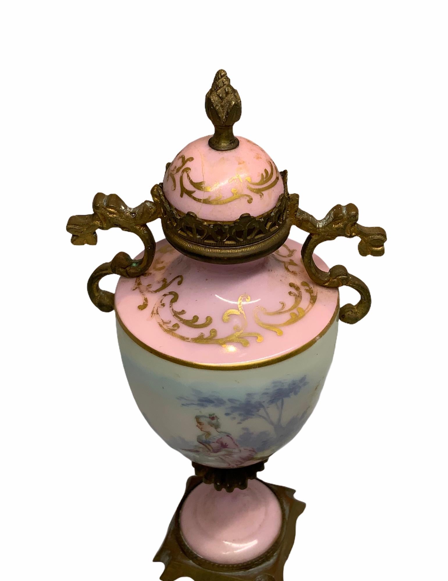 Hand-Painted Petite Sevres Porcelain and Bronze Ormolu Mounted Urn Vase For Sale
