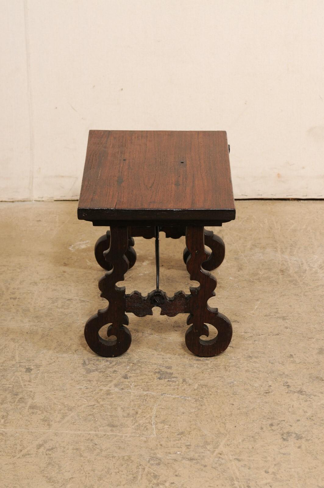 A Petite Spanish Lyre Leg & Stretcher Wooden Drinks Table- Super Cute Size! For Sale 3