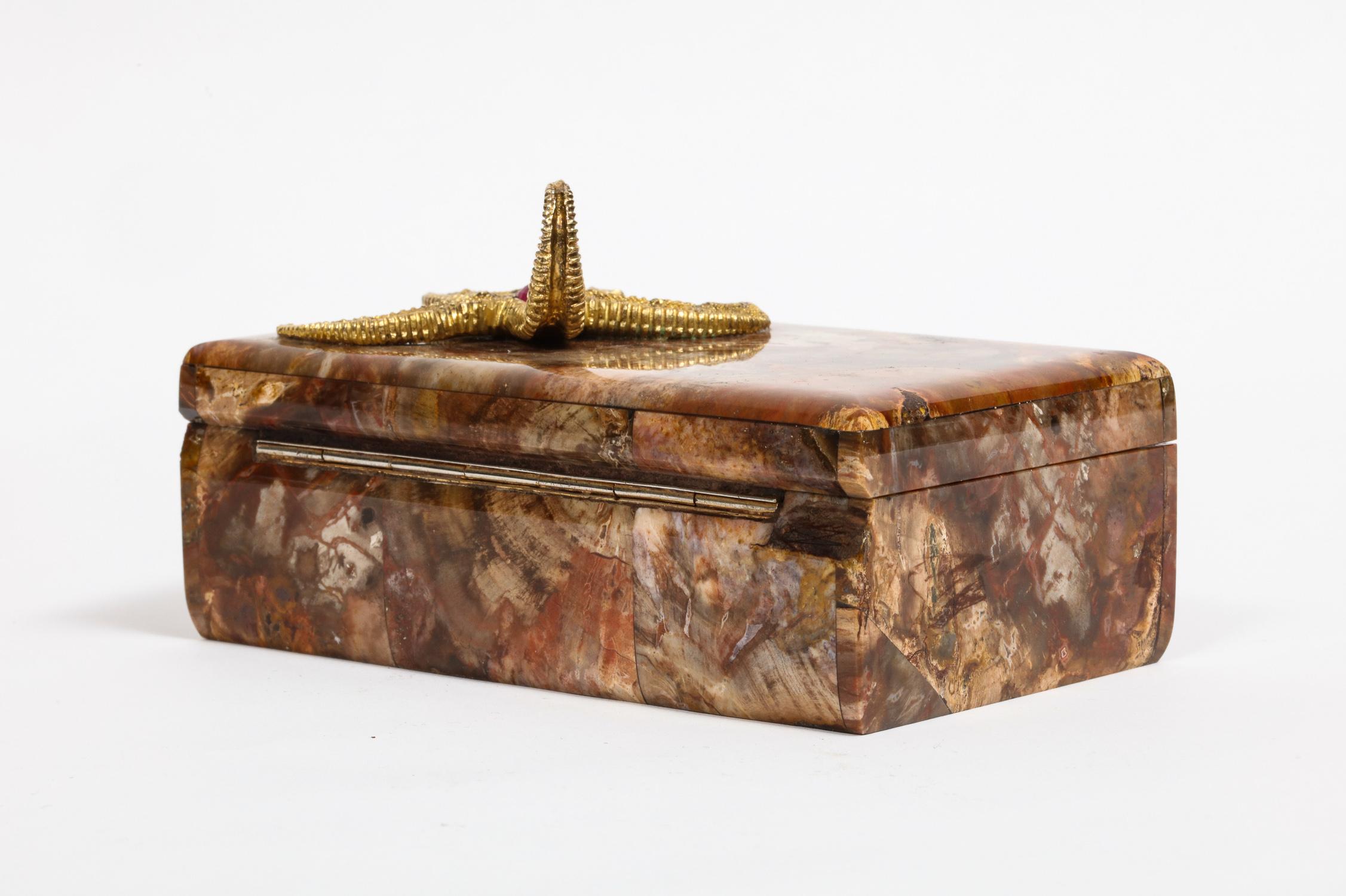 Petrified Wood Box with Silver-Gilt Starfish and Pink Sapphire by Nardi 1