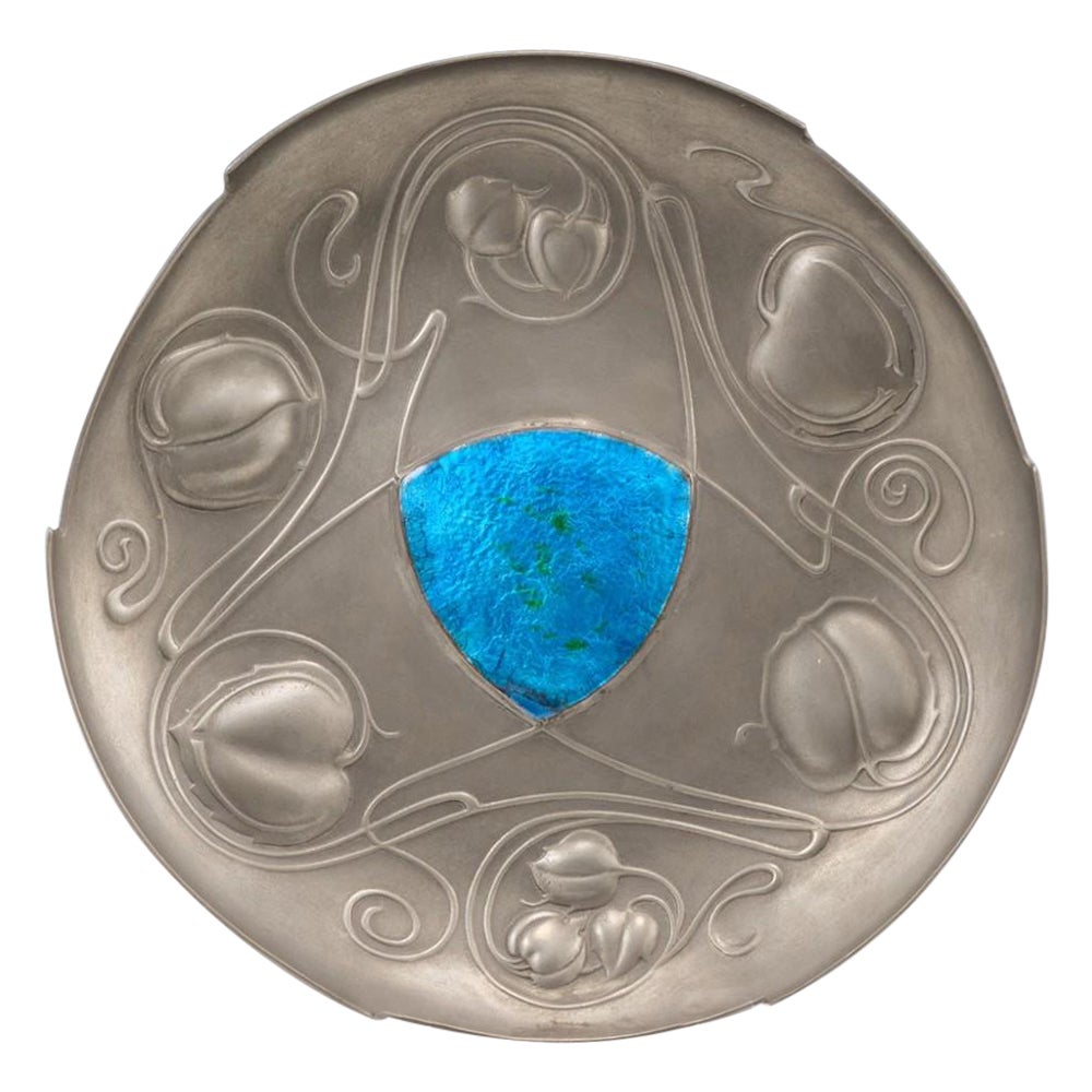 A Pewter and Enamel Bollelin Dish Designed by Archibald Knox, c1905