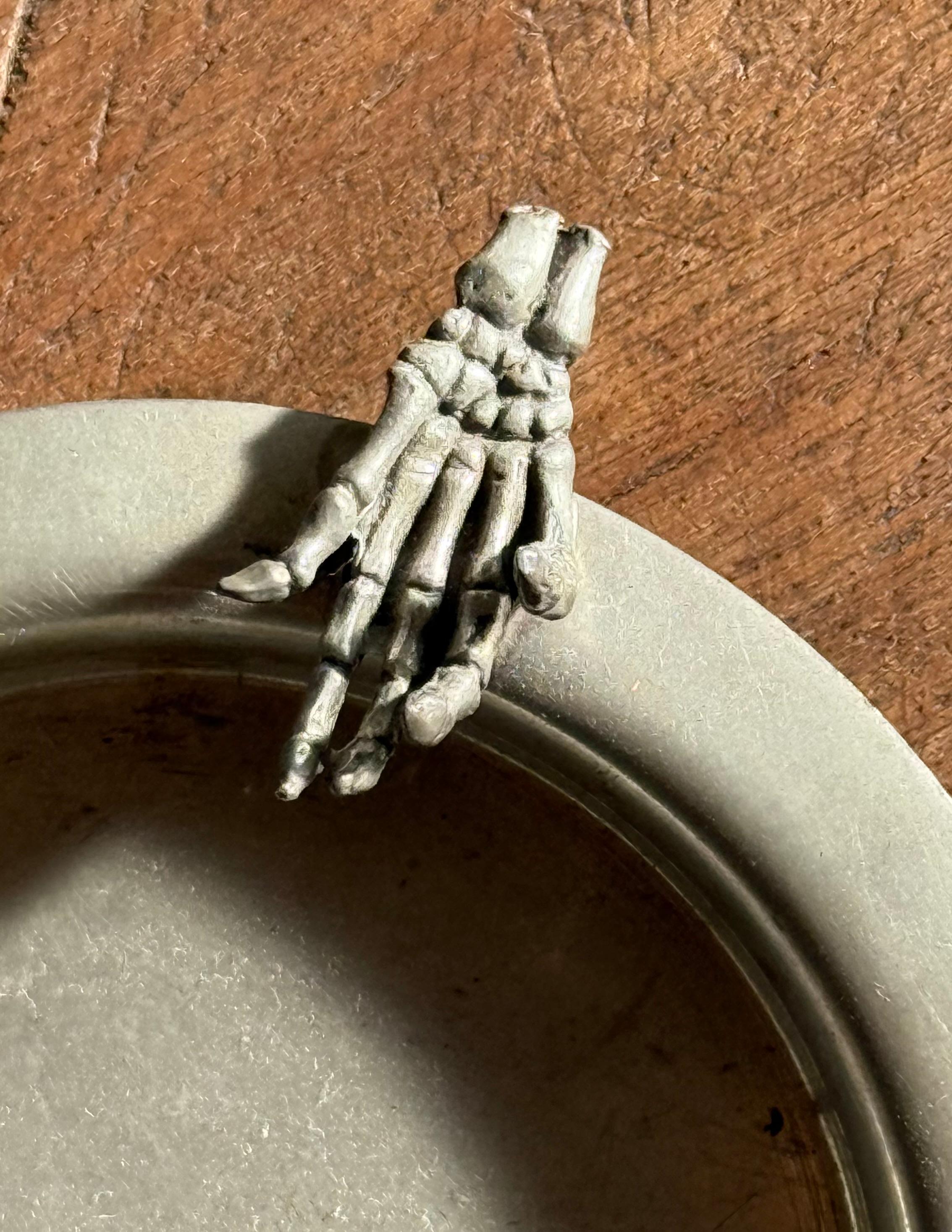 A pewter ashtray ft. skeleton skull and crossbones by Alchemy, 20th century For Sale 3