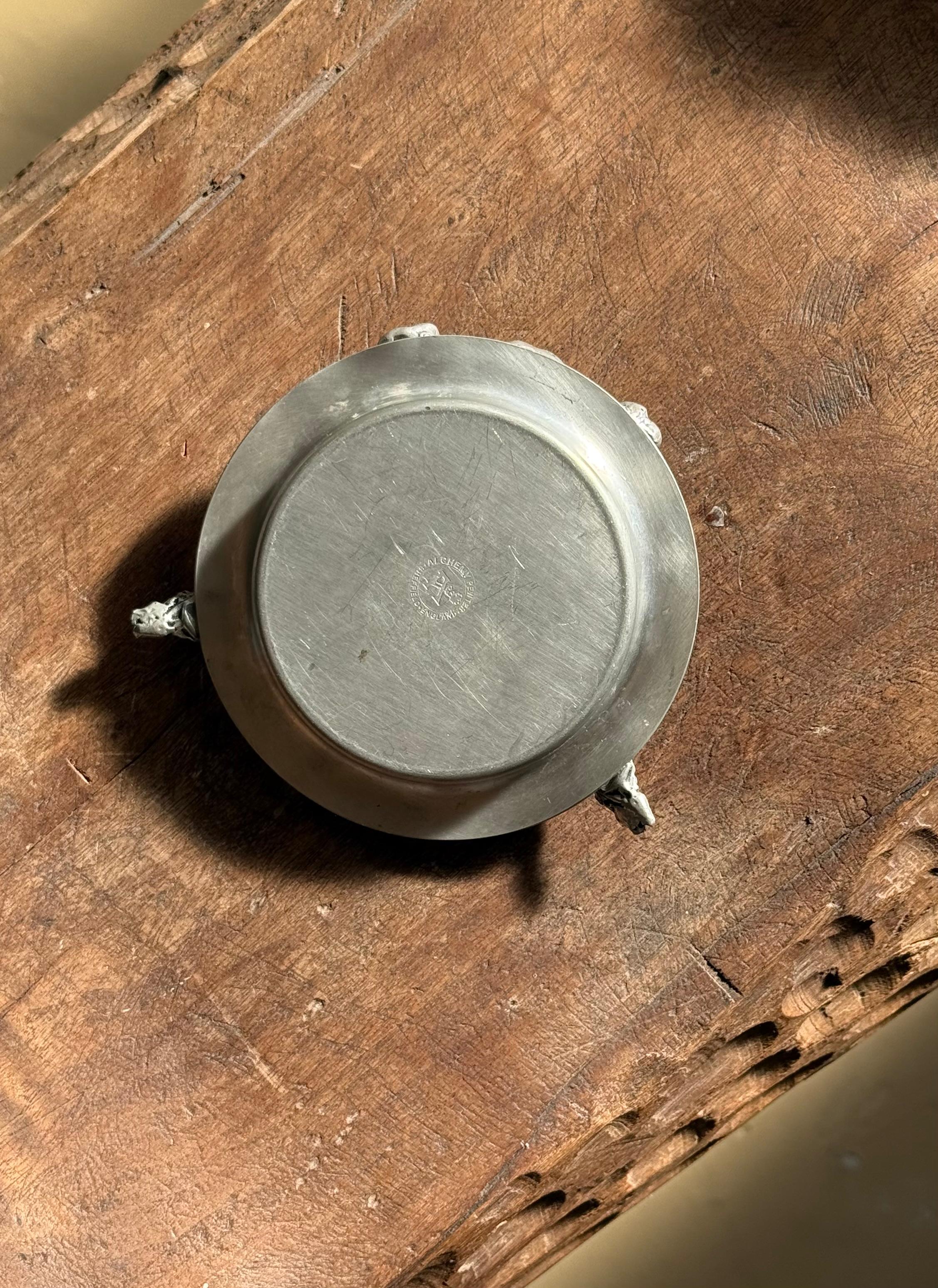 A pewter ashtray ft. skeleton skull and crossbones by Alchemy, 20th century For Sale 5