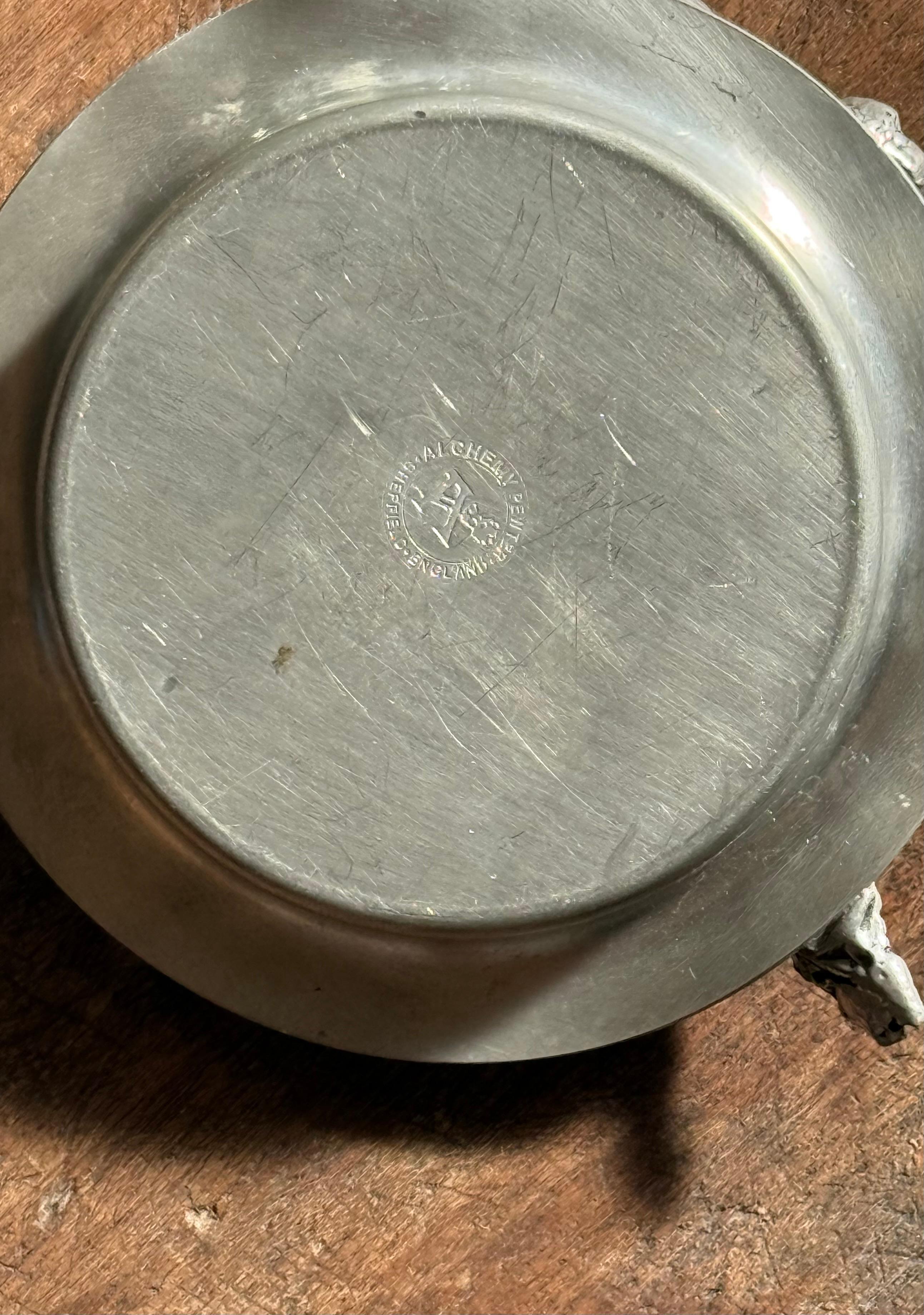 A pewter ashtray ft. skeleton skull and crossbones by Alchemy, 20th century For Sale 6