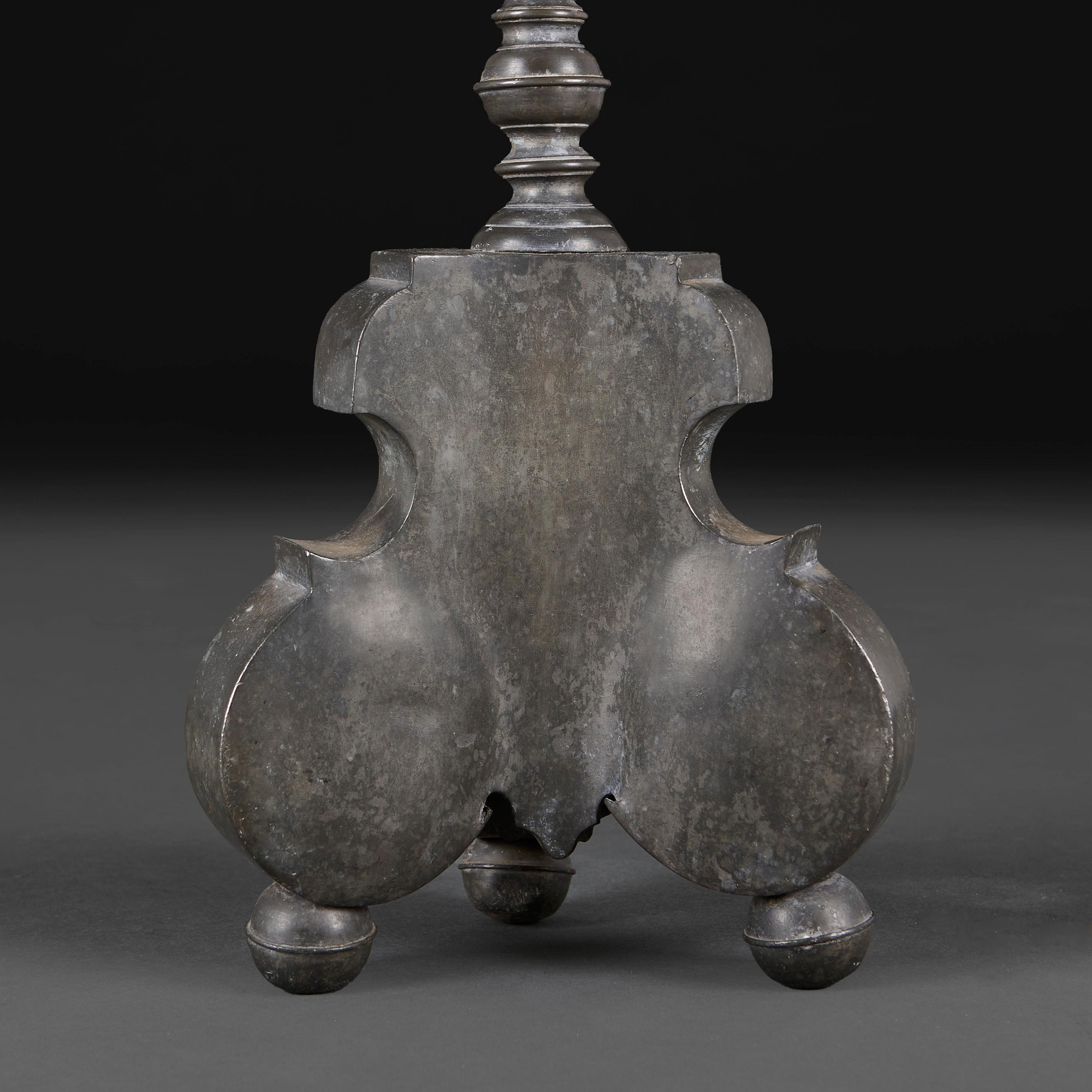 A Pewter Candlestick Lamp Of Large Scale In Good Condition For Sale In London, GB