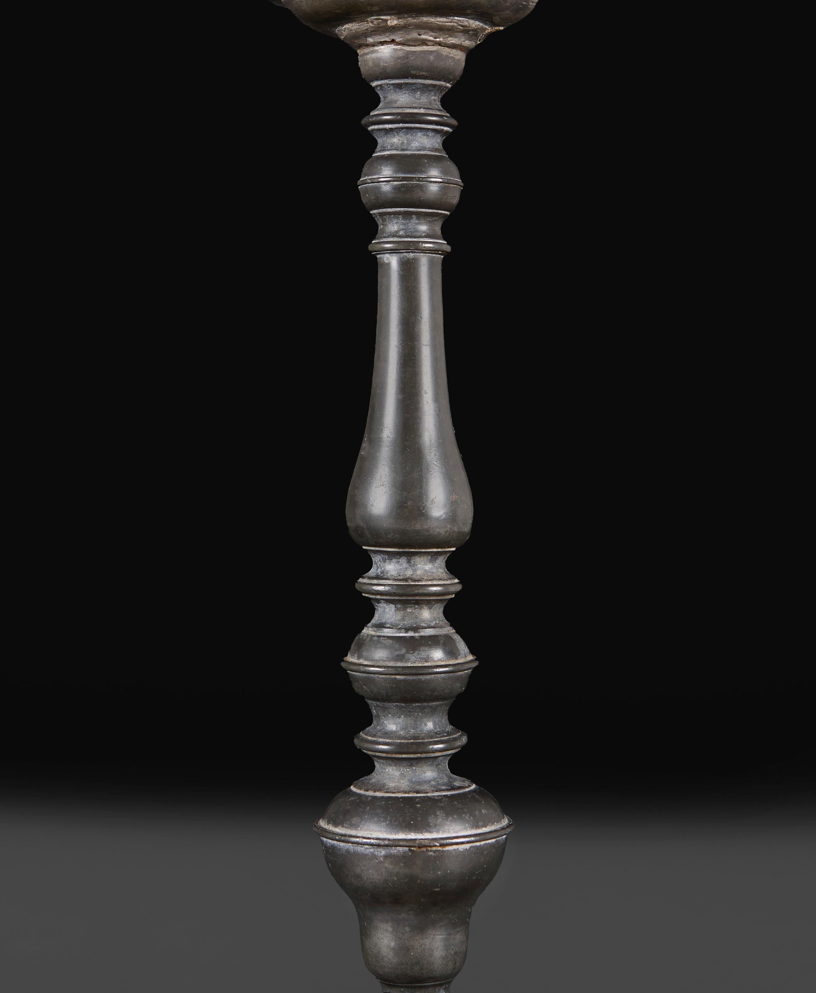 18th Century A Pewter Candlestick Lamp Of Large Scale For Sale