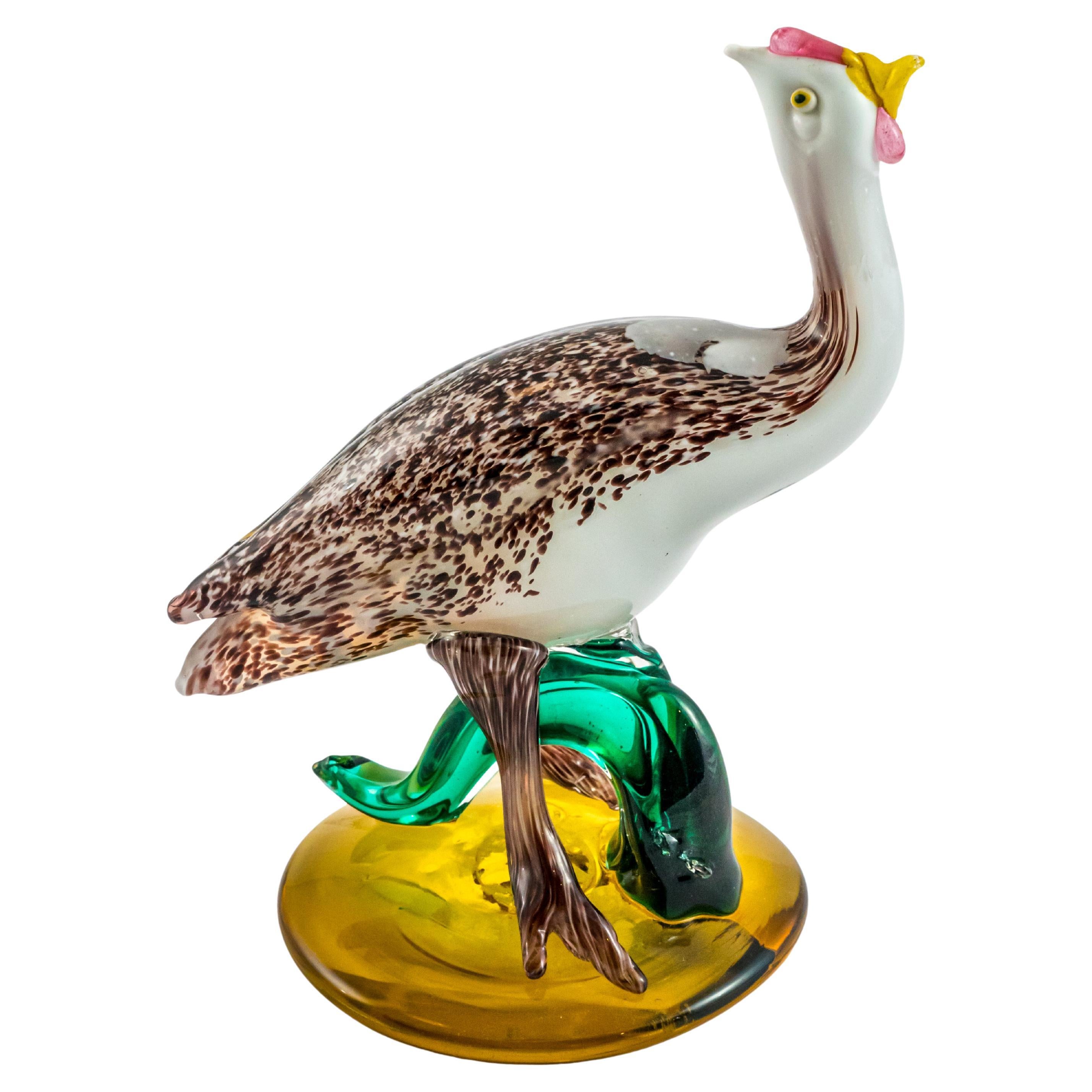 Scultura di gallina fagiano in vetro di Murano