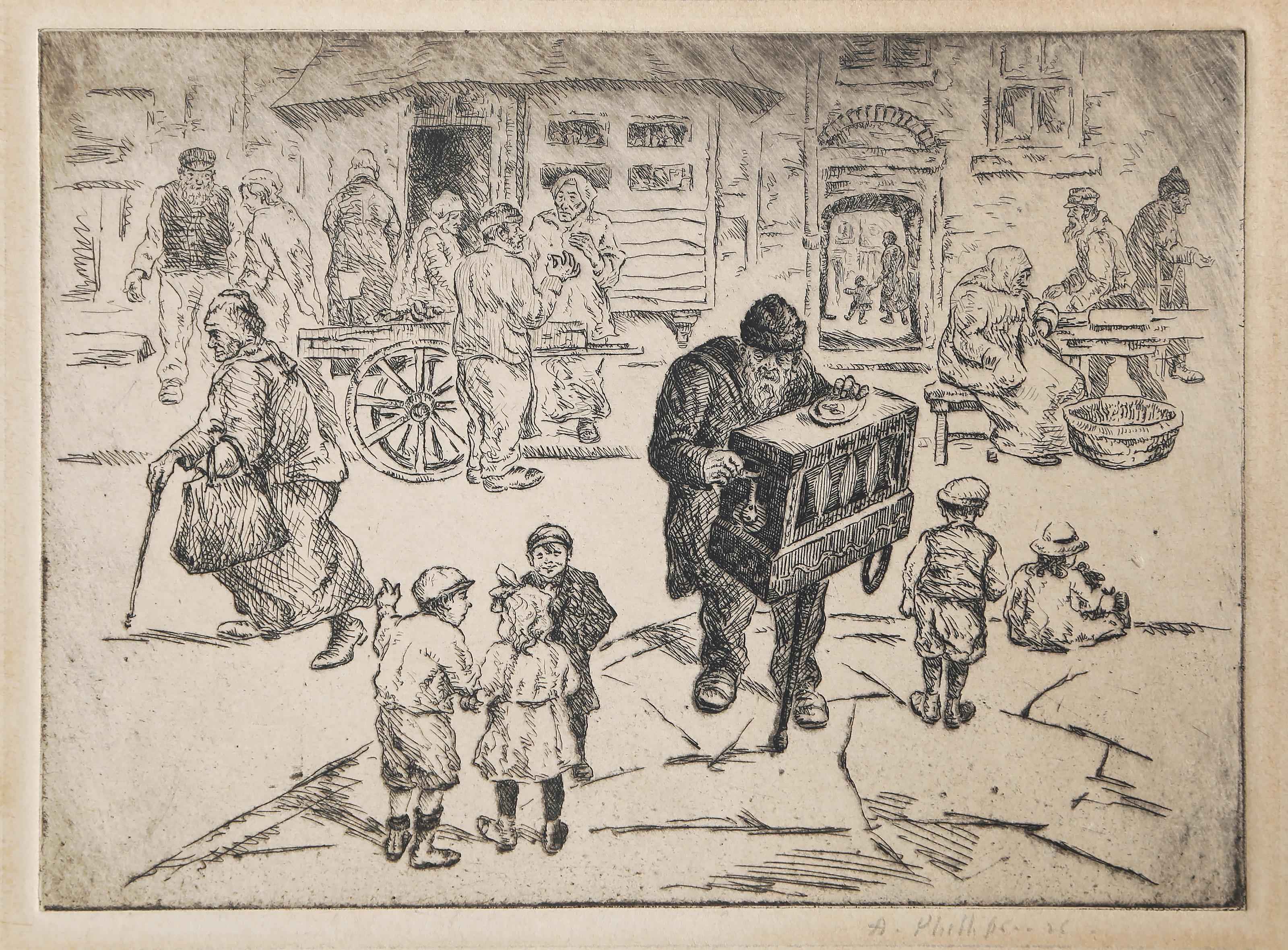 Caja de música
A Phillips
Aguafuerte, firmado a lápiz
Tamaño de la imagen: 6,5 x 8,75 pulgadas
Tamaño: 20,96 x 29,21 cm (8,25 x 11,5 pulg.)