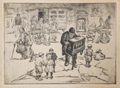Antique Music Box, Signed Pre-Twentieth Century City Scene Etching by A Phillips