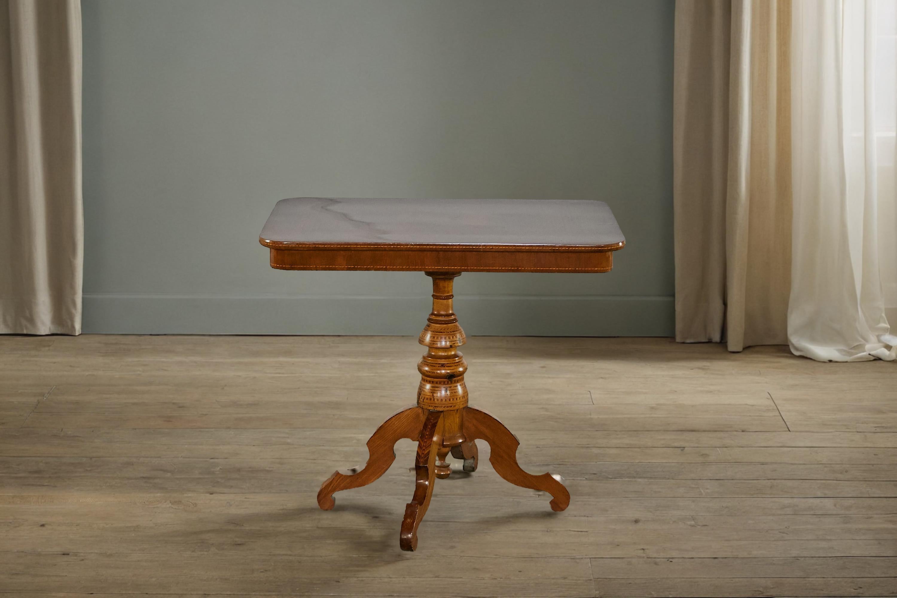 German A Piece of History for Your Home: Elegant Walnut Side Table with Marquetry For Sale