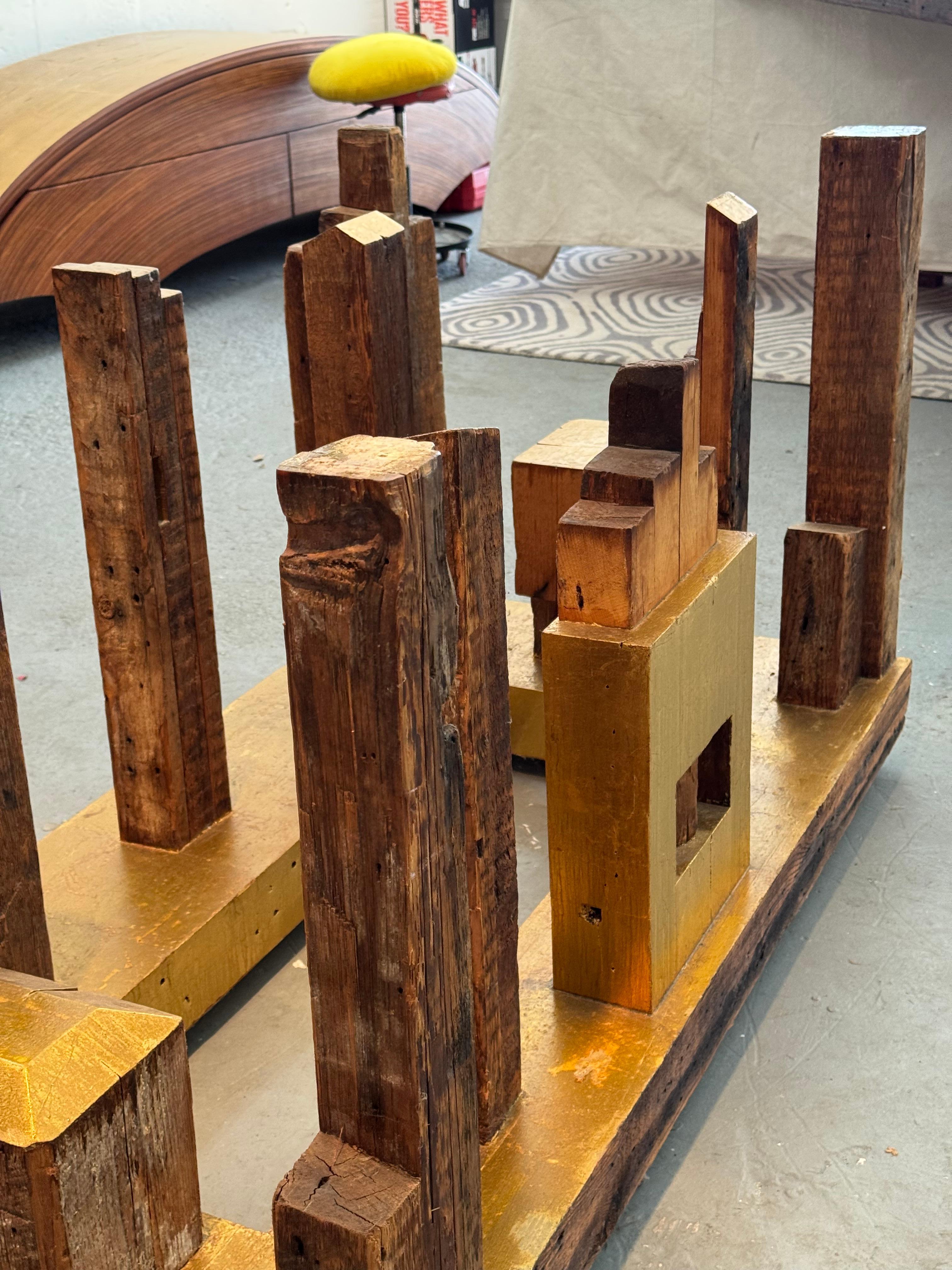 Gold Leaf A Piece of NYC, created by Rafael Calvo using Reclaimed Beams from Manhattan For Sale