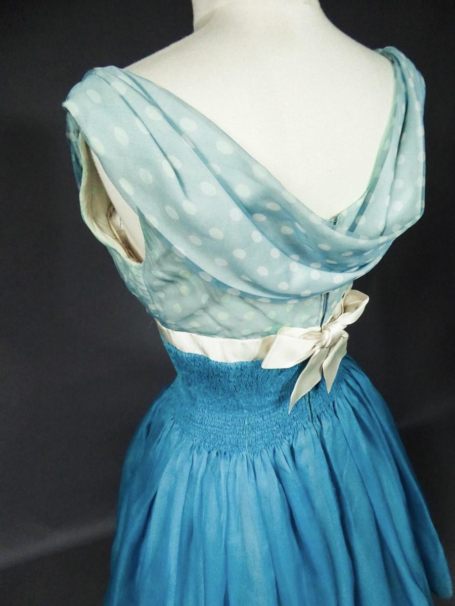 A Pierre Balmain Couture Turquoise Silk Chiffon Cocktail Gown Circa 1958 For Sale 10