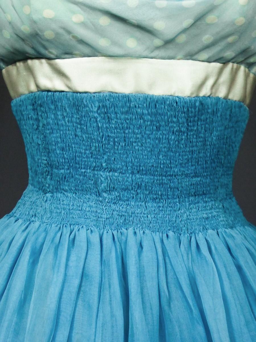 Women's A Pierre Balmain Couture Turquoise Silk Chiffon Cocktail Gown Circa 1958 For Sale