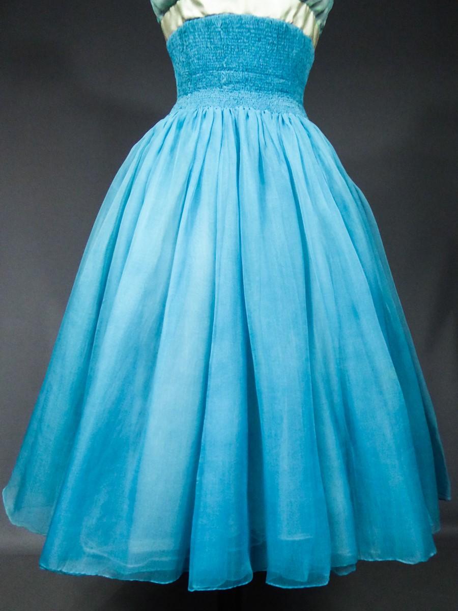 A Pierre Balmain Couture Turquoise Silk Chiffon Cocktail Gown Circa 1958 For Sale 1