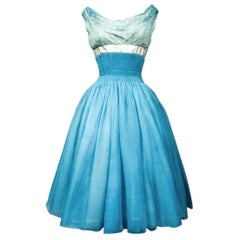 A Pierre Balmain Couture Turquoise Silk Chiffon Cocktail Gown- France Circa 1958