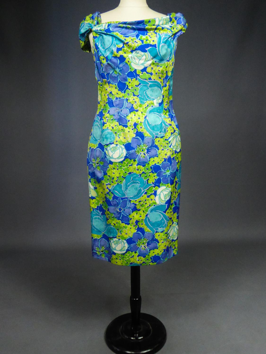 Blue A Pierre Balmain Haute Couture Cocktail Dress Numbered 112776 Circa 1965 For Sale