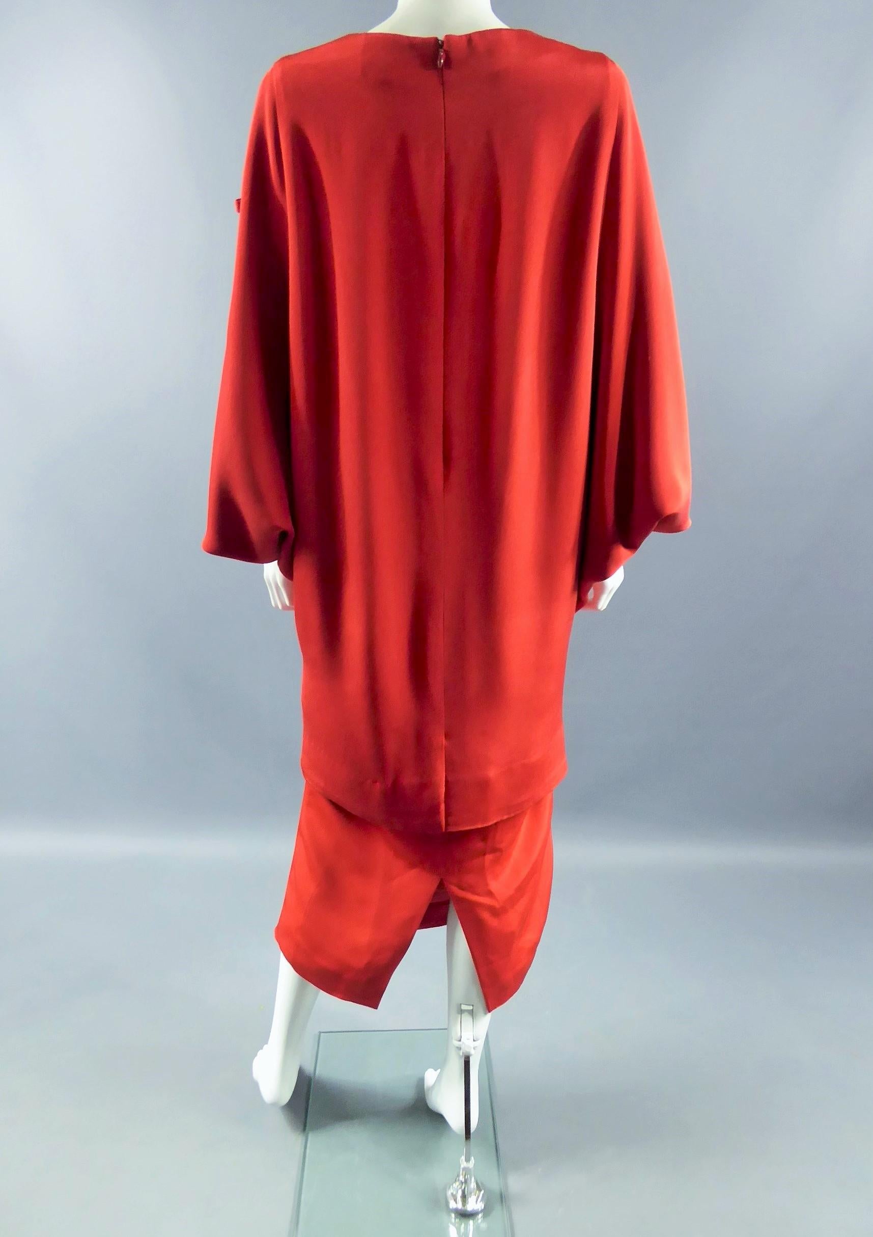 A Pierre Cardin Couture Batwing Sleeves Dress & Skirt Circa 1980 For Sale 5