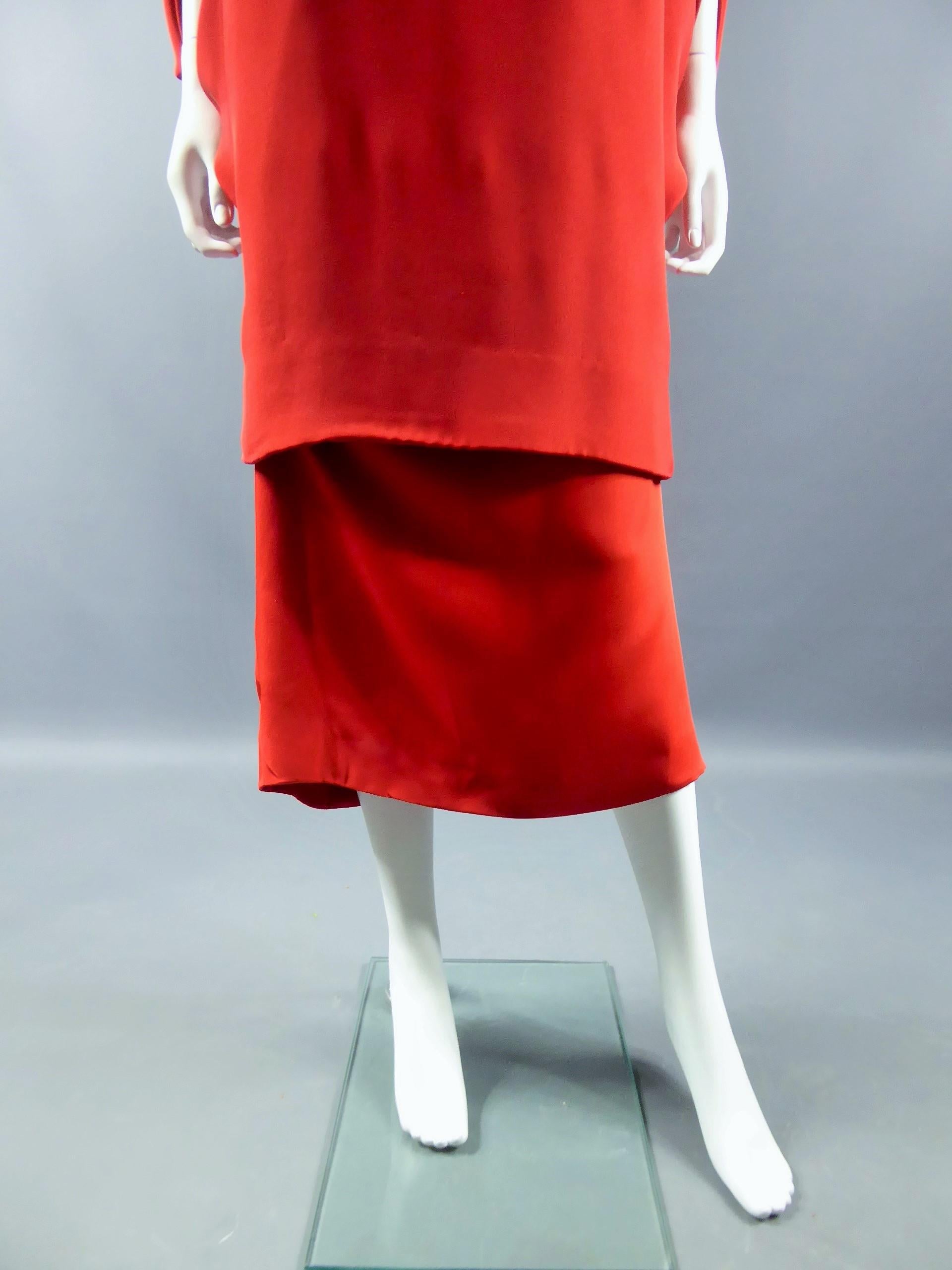 A Pierre Cardin Couture Batwing Sleeves Dress & Skirt Circa 1980 For Sale 6