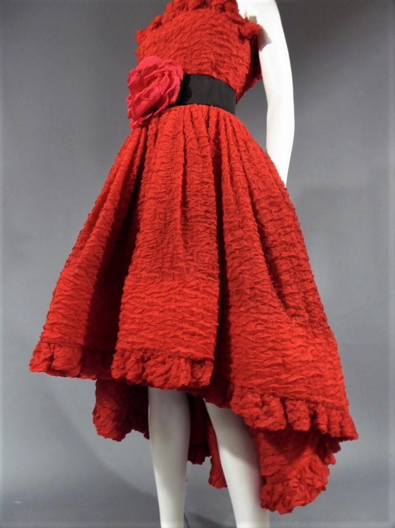 A Pierre Cardin Haute Couture Red Silk strapless Cocktail Dress, Circa 1980 7