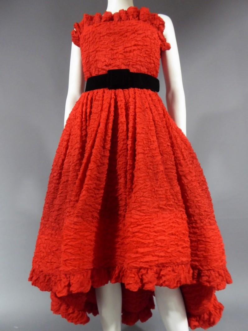 A Pierre Cardin Haute Couture Red Silk strapless Cocktail Dress, Circa 1980 8