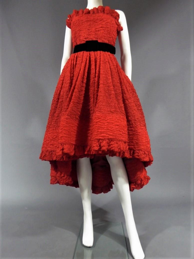 A Pierre Cardin Haute Couture Red Silk strapless Cocktail Dress, Circa 1980 9